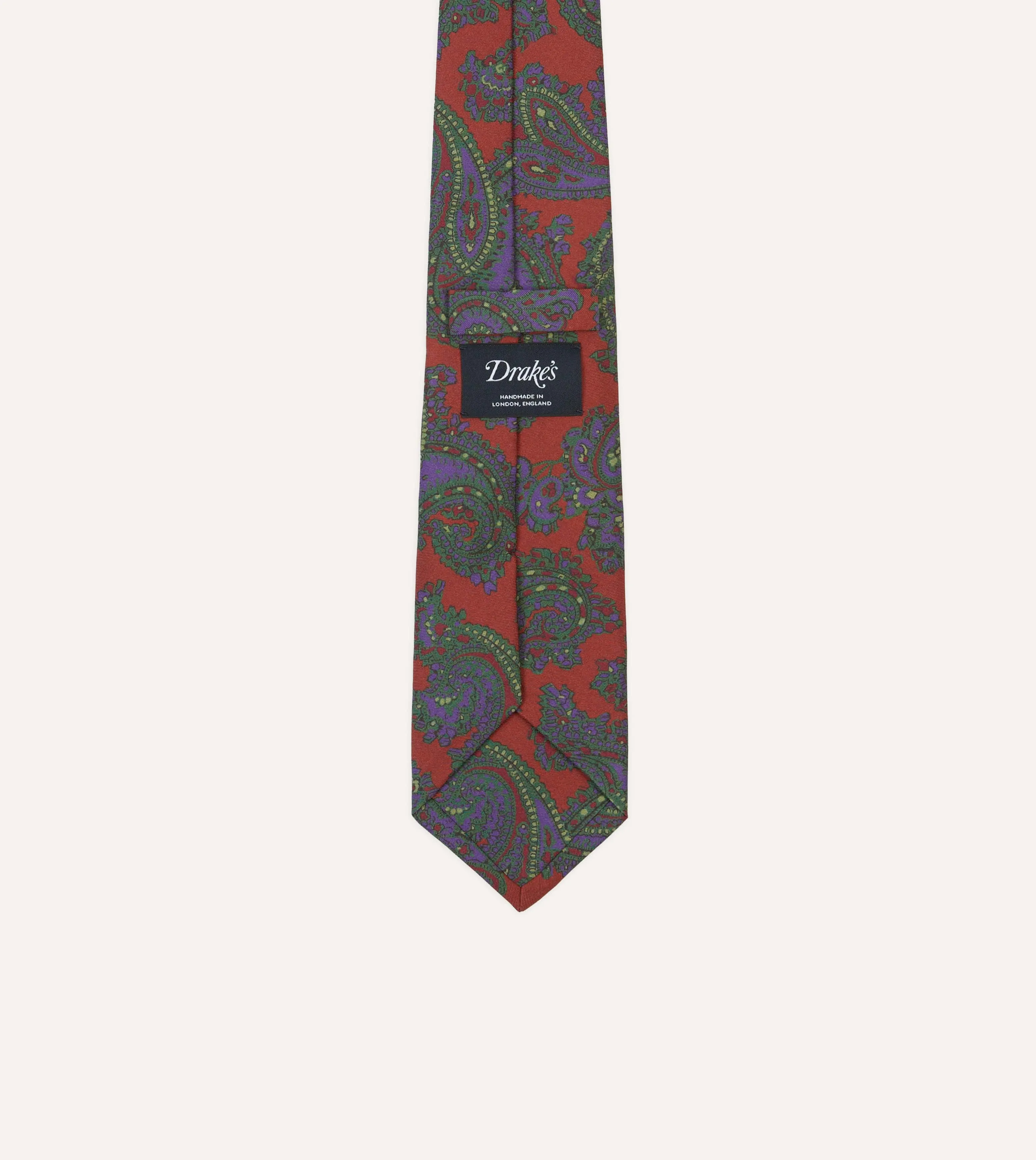 Rust Large Paisley Print Madder Silk Self-Tipped Tie sold by Drake's London product image thumbnail 4
