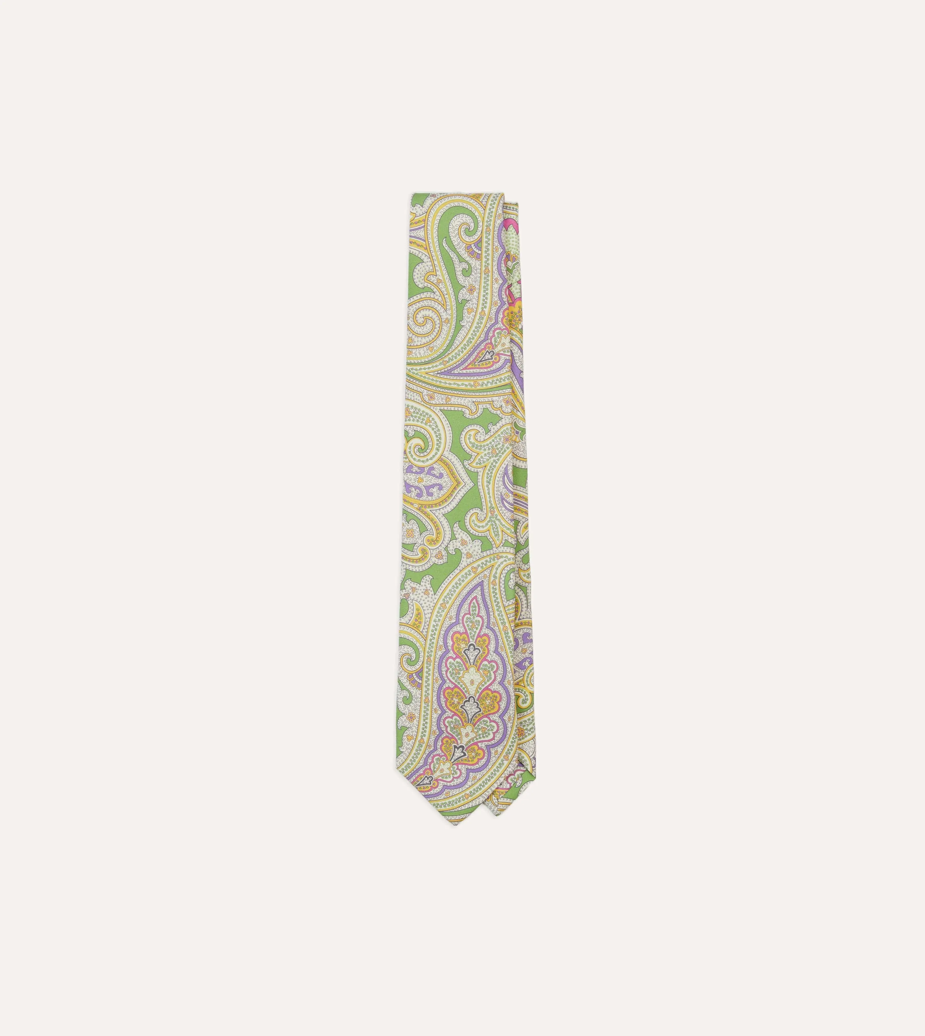 Green Large Paisley Silk Self-Tipped Tie sold by Drake's London