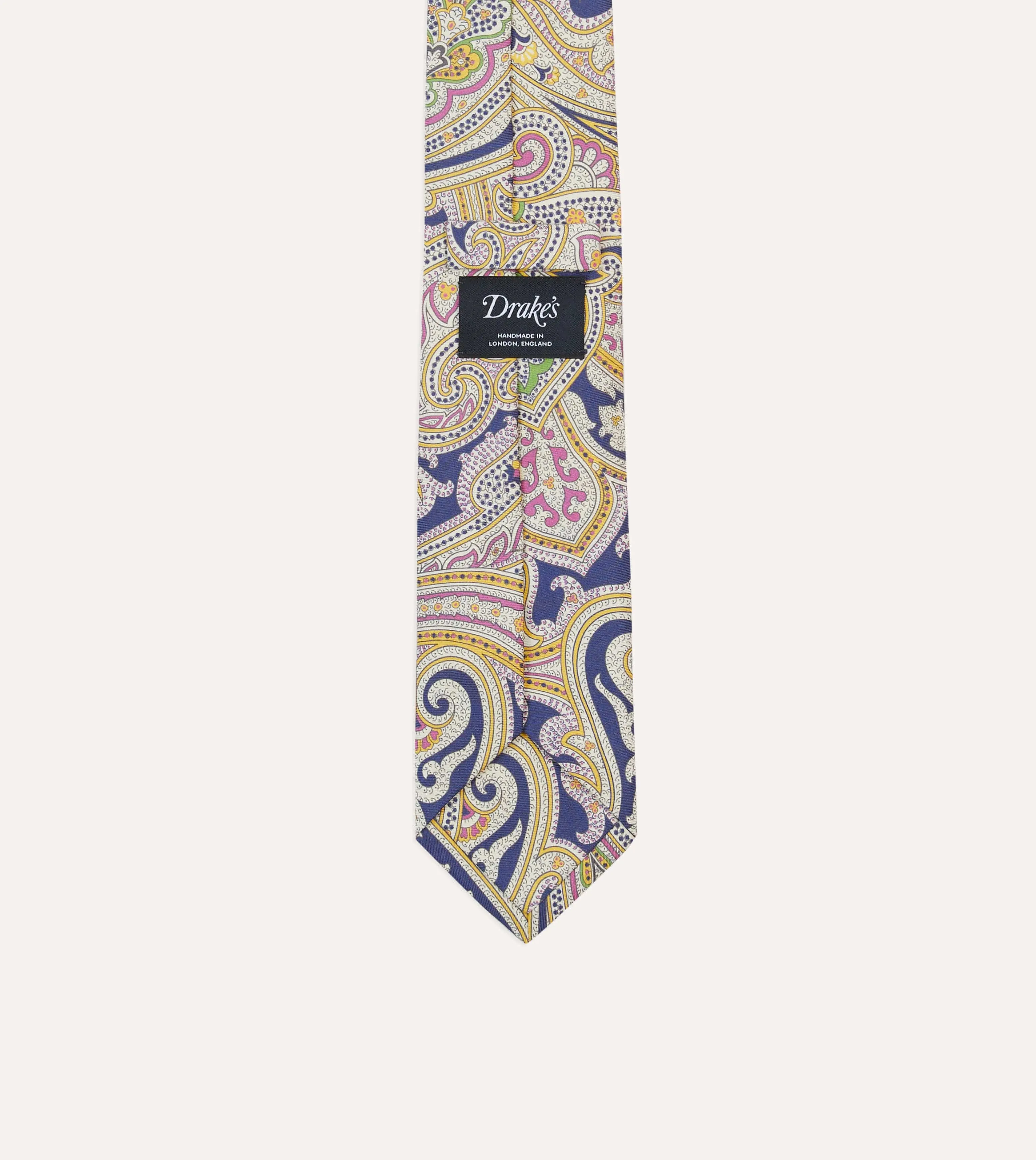 Navy Large Paisley Silk Self-Tipped Tie sold by Drake's London product image thumbnail 4