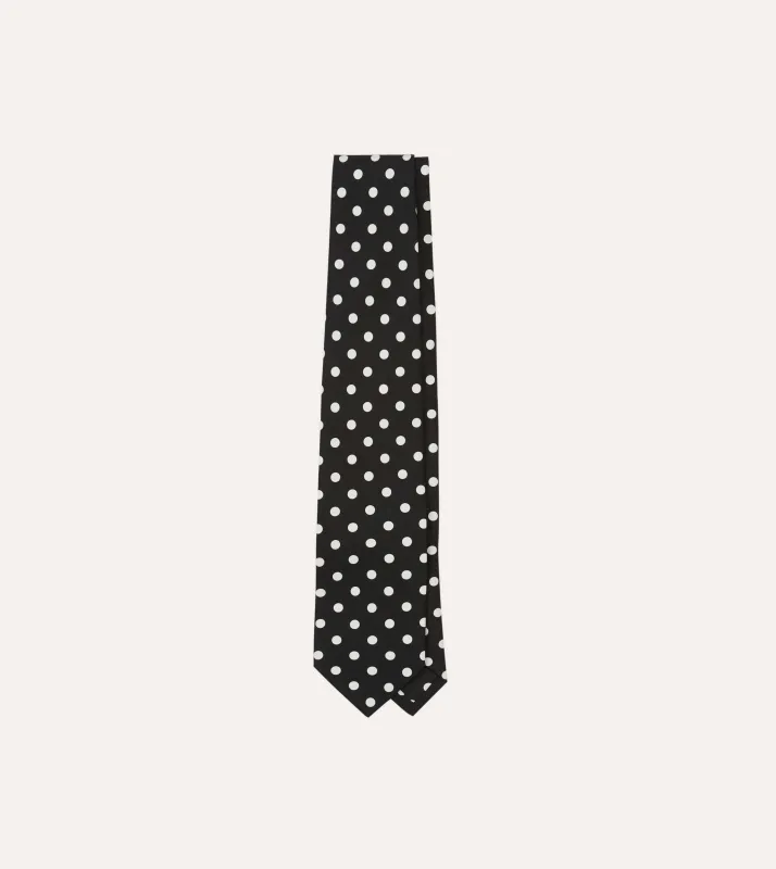 Navy Small Spot Crepe de Chine Silk Self-Tipped Tie sold by Drake's London
