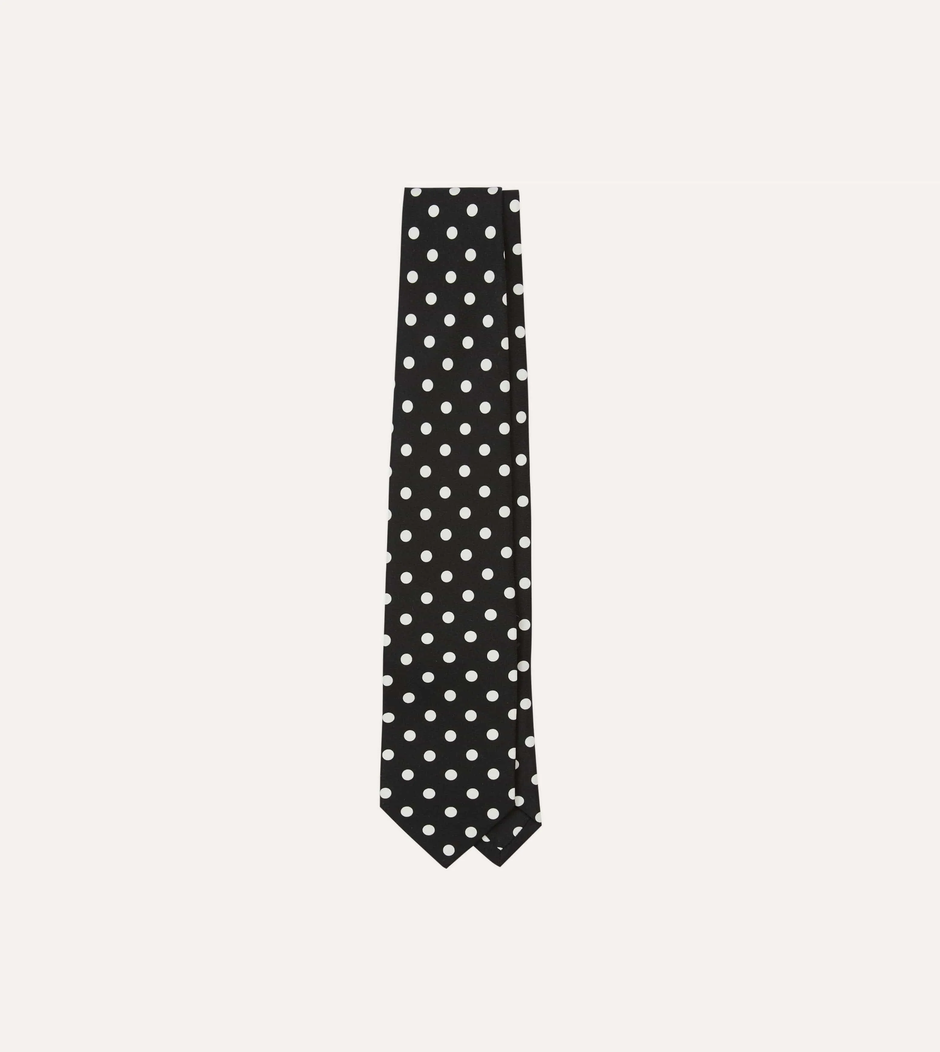 Navy Small Spot Crepe de Chine Silk Self-Tipped Tie sold by Drake's London