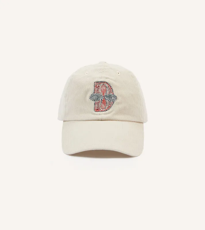 Ecru Kantha Flower Emblem Cotton Baseball Cap sold by Drake's London