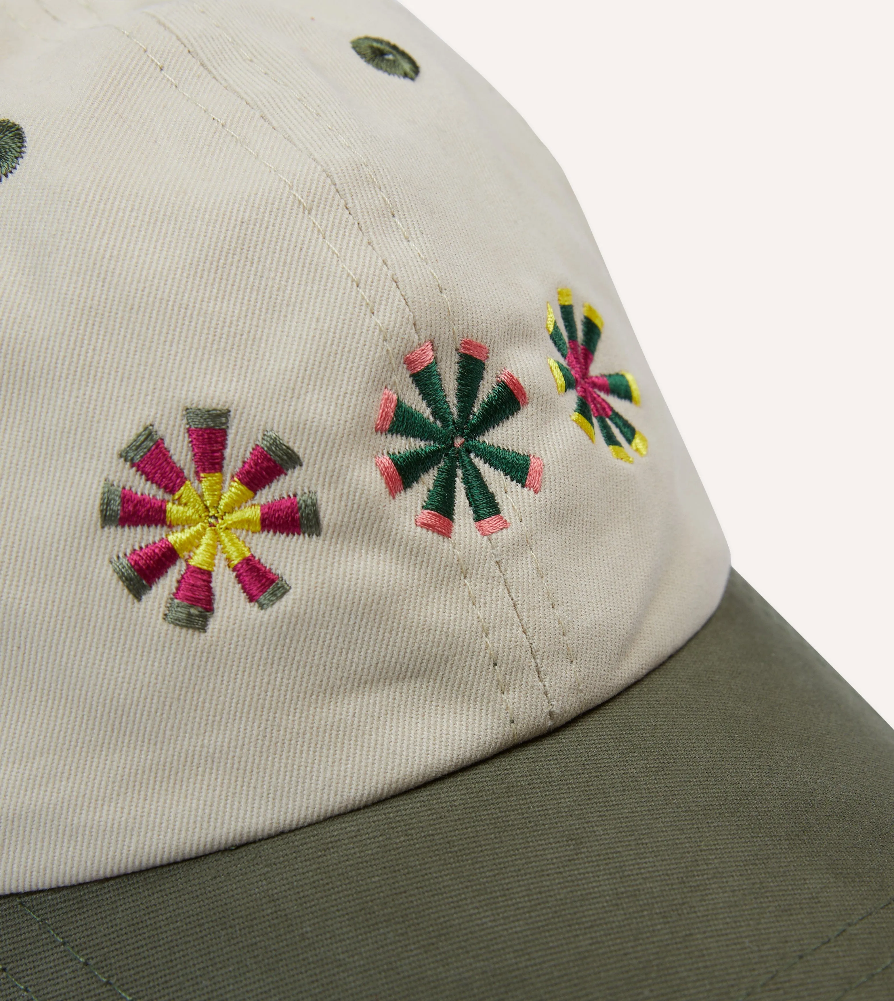 Ecru and Green Kantha Suns Emblem Cotton Baseball Cap sold by Drake's London product image thumbnail 3