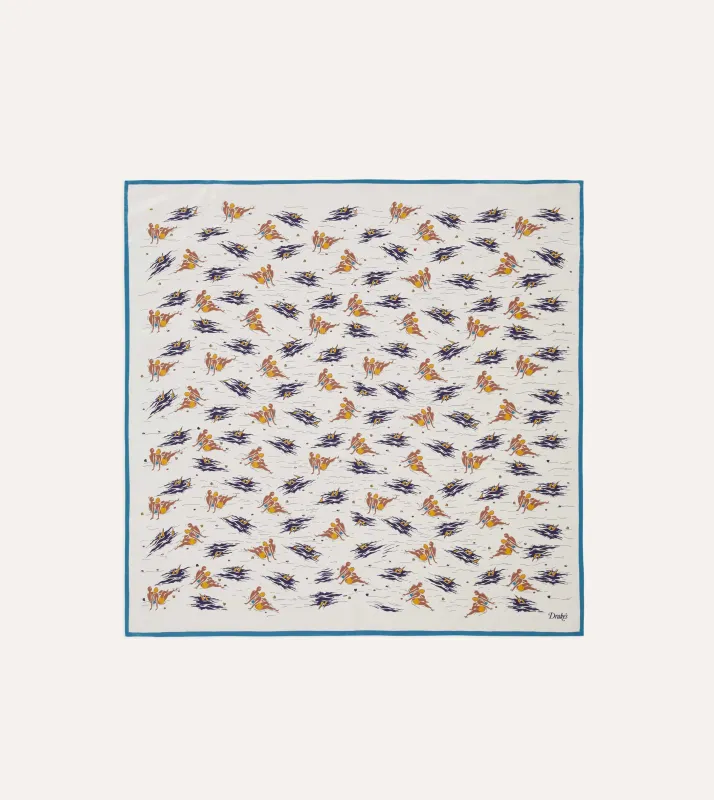Ecru Bathers Print Silk Bandana sold by Drake's London