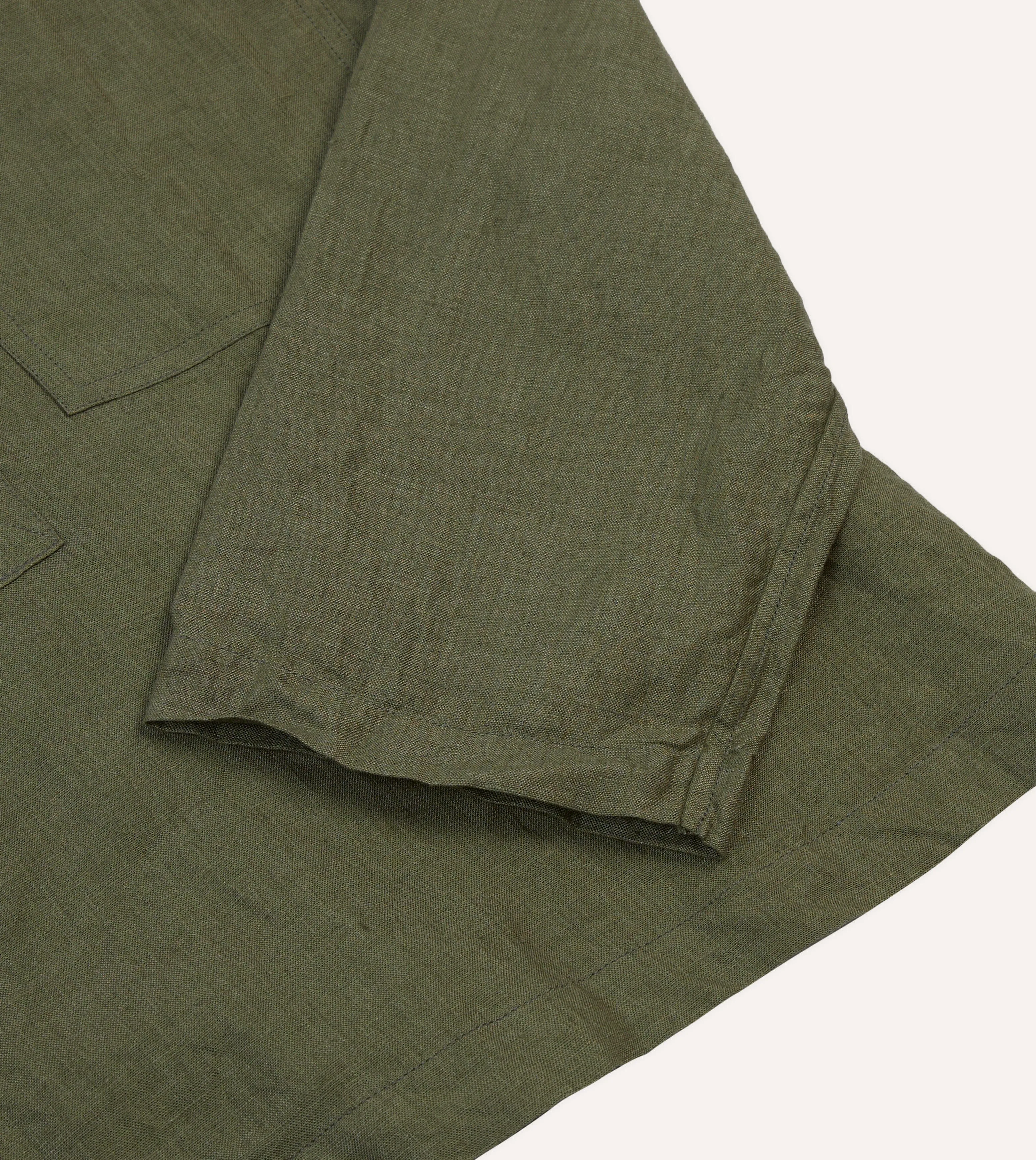 Olive Linen Mandarin Collar Popover Shirt sold by Drake's London product image thumbnail 5