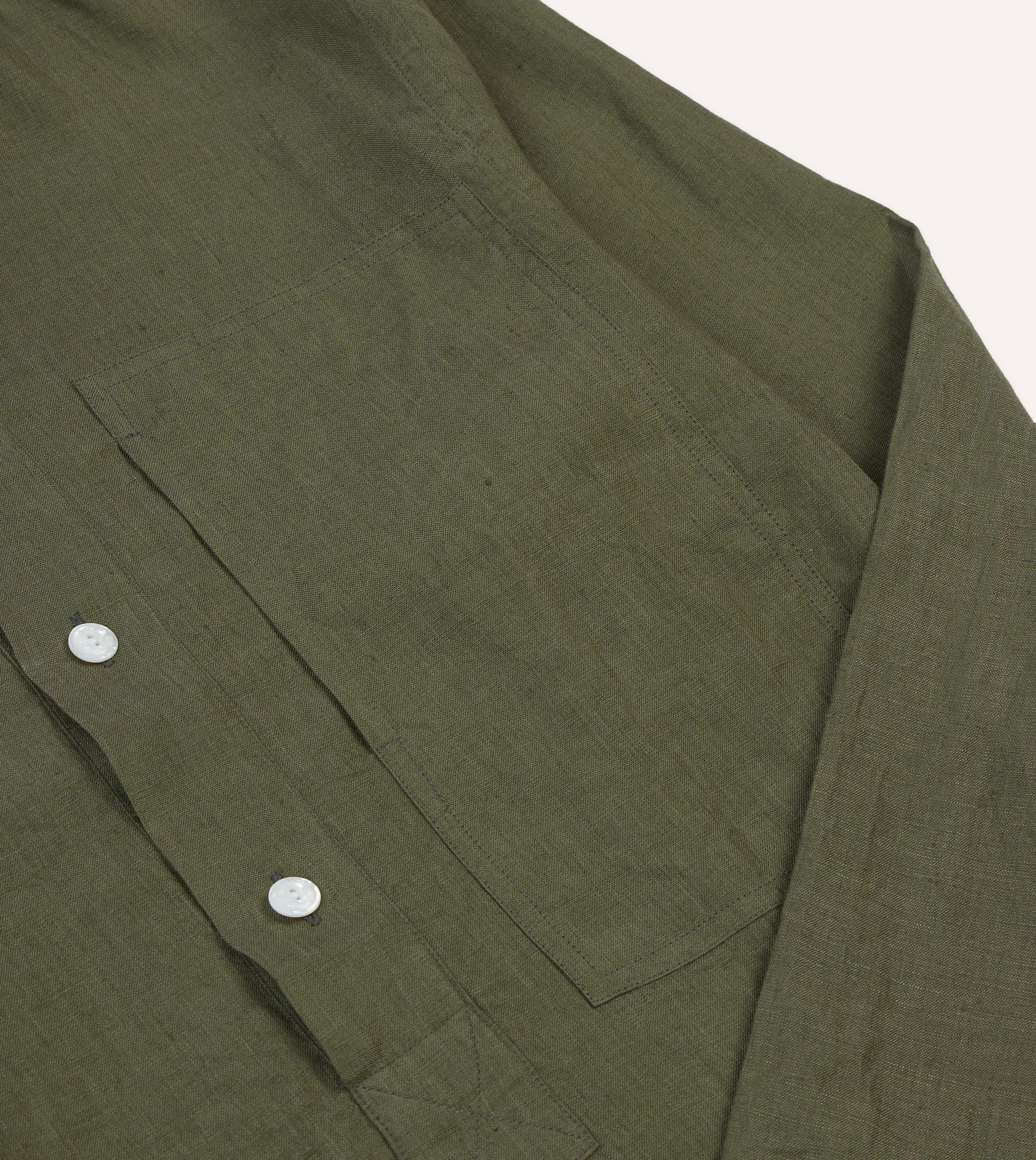 Olive Linen Mandarin Collar Popover Shirt sold by Drake's London product image thumbnail 4