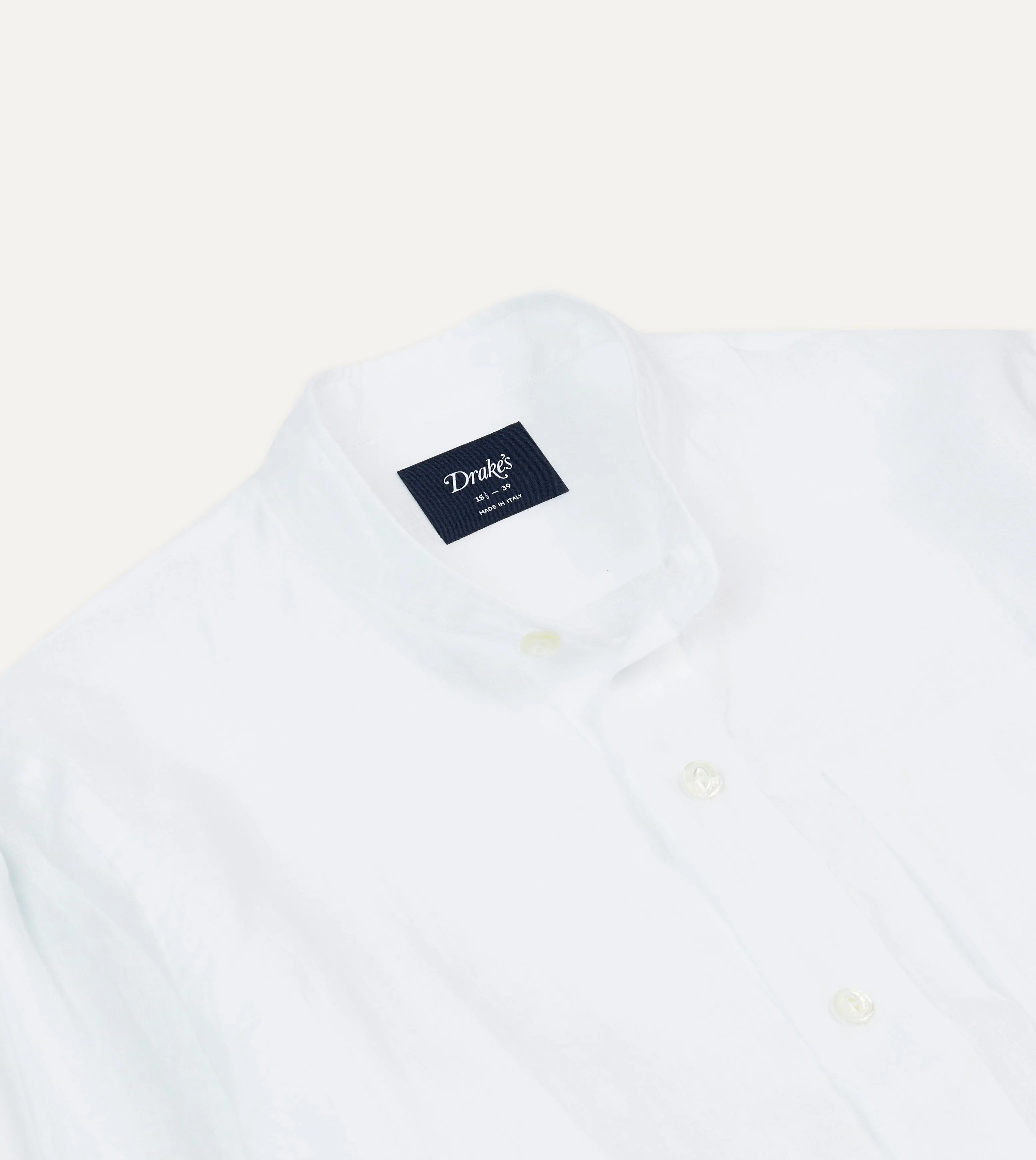 White Linen Mandarin Collar Popover Shirt sold by Drake's London product image thumbnail 3