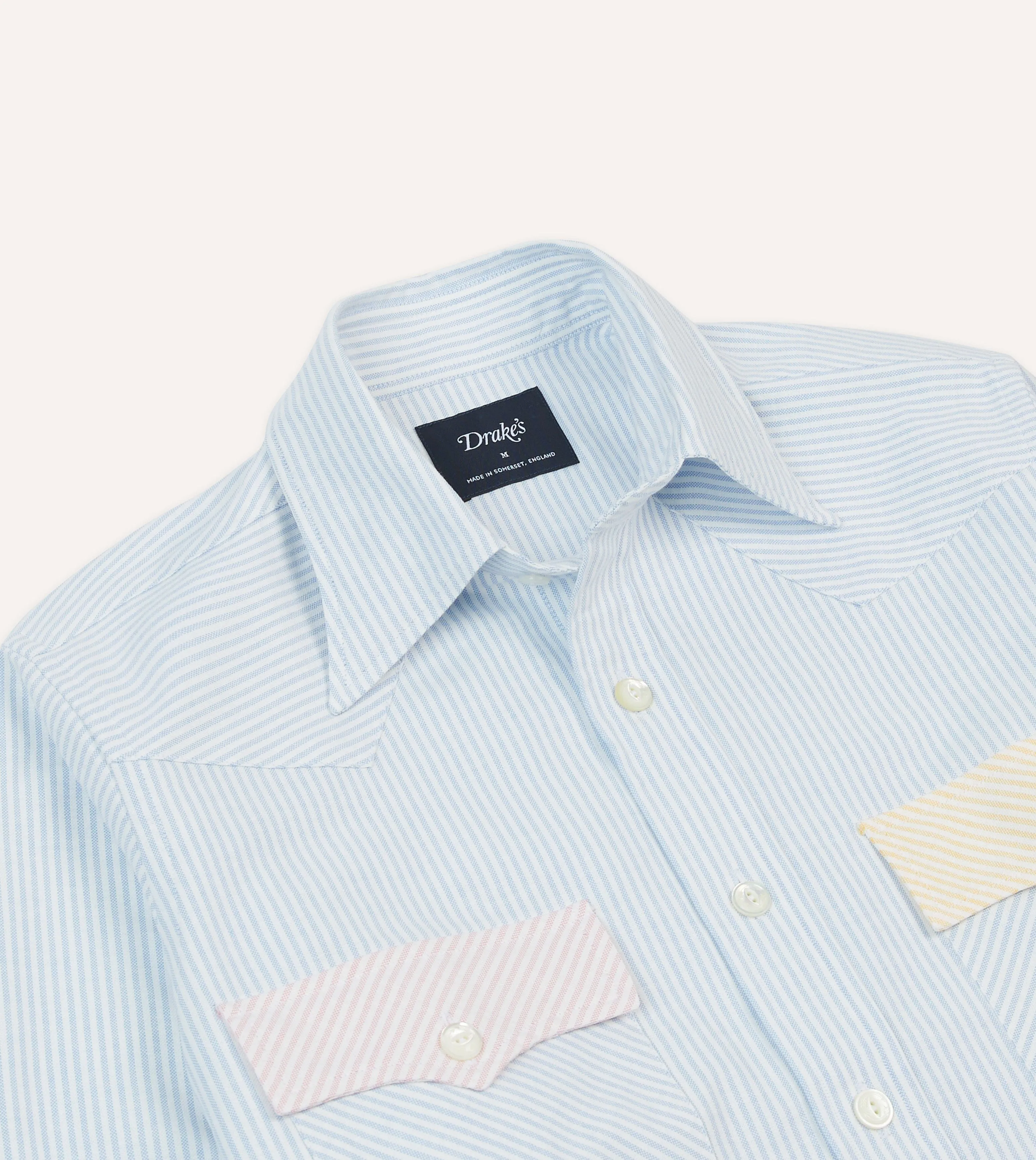 Multi Stripe Cotton Oxford Two-Pocket Western Fun Shirt sold by Drake's London product image thumbnail 3