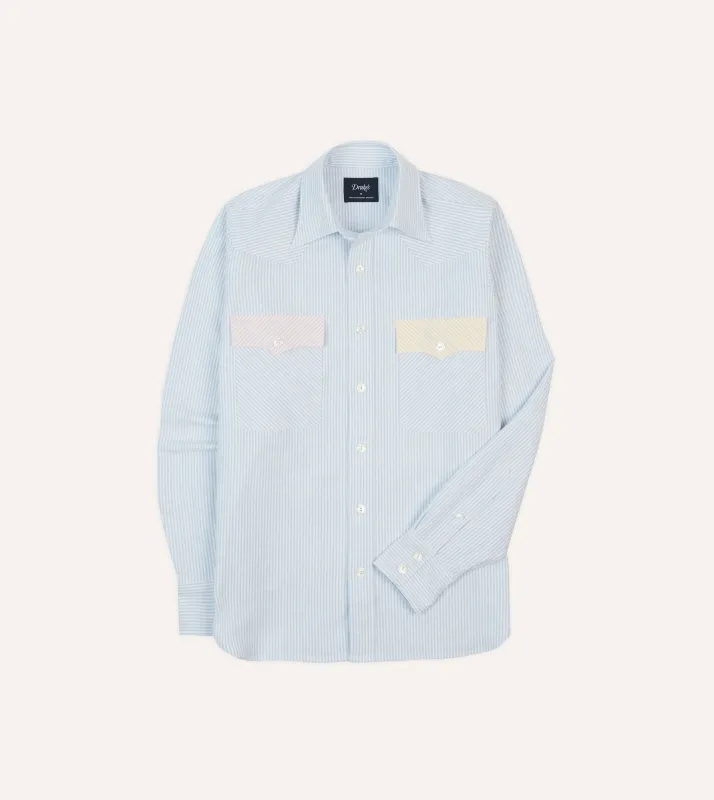 Multi Stripe Cotton Oxford Two-Pocket Western Fun Shirt sold by Drake's London