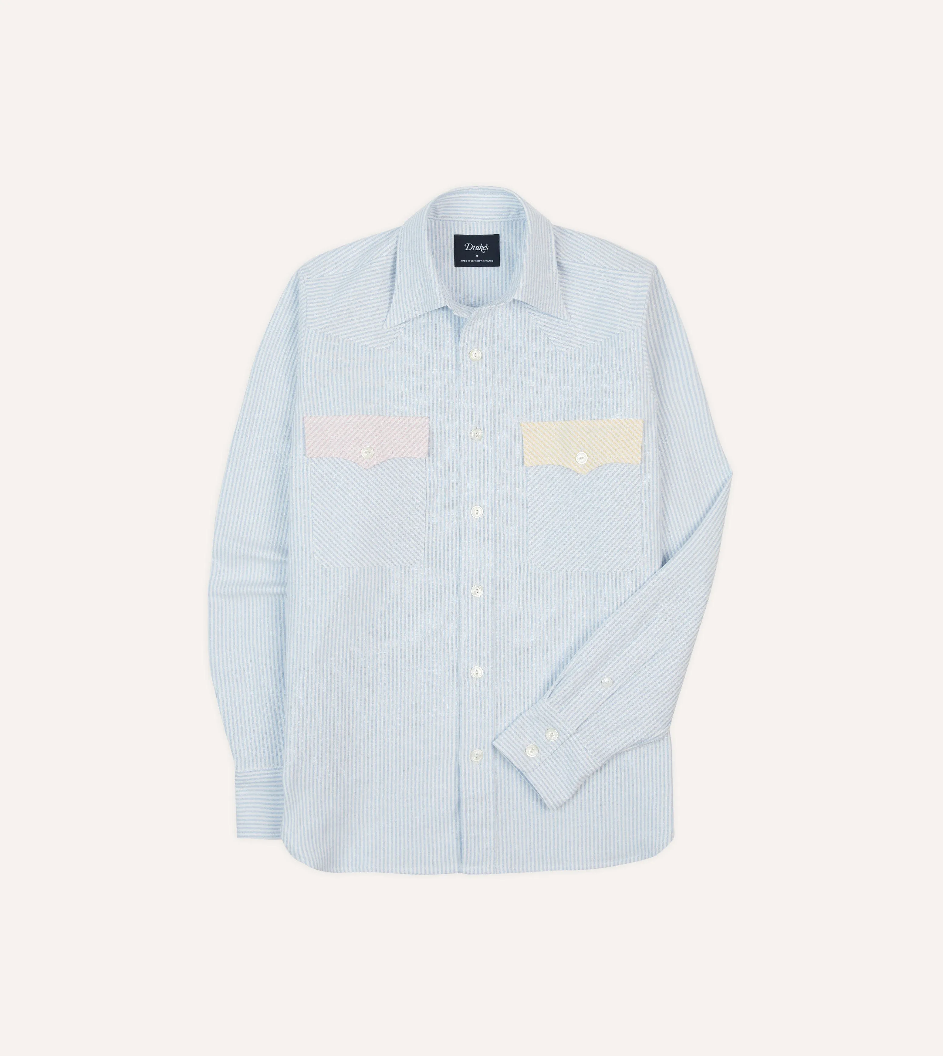Multi Stripe Cotton Oxford Two-Pocket Western Fun Shirt sold by Drake's London
