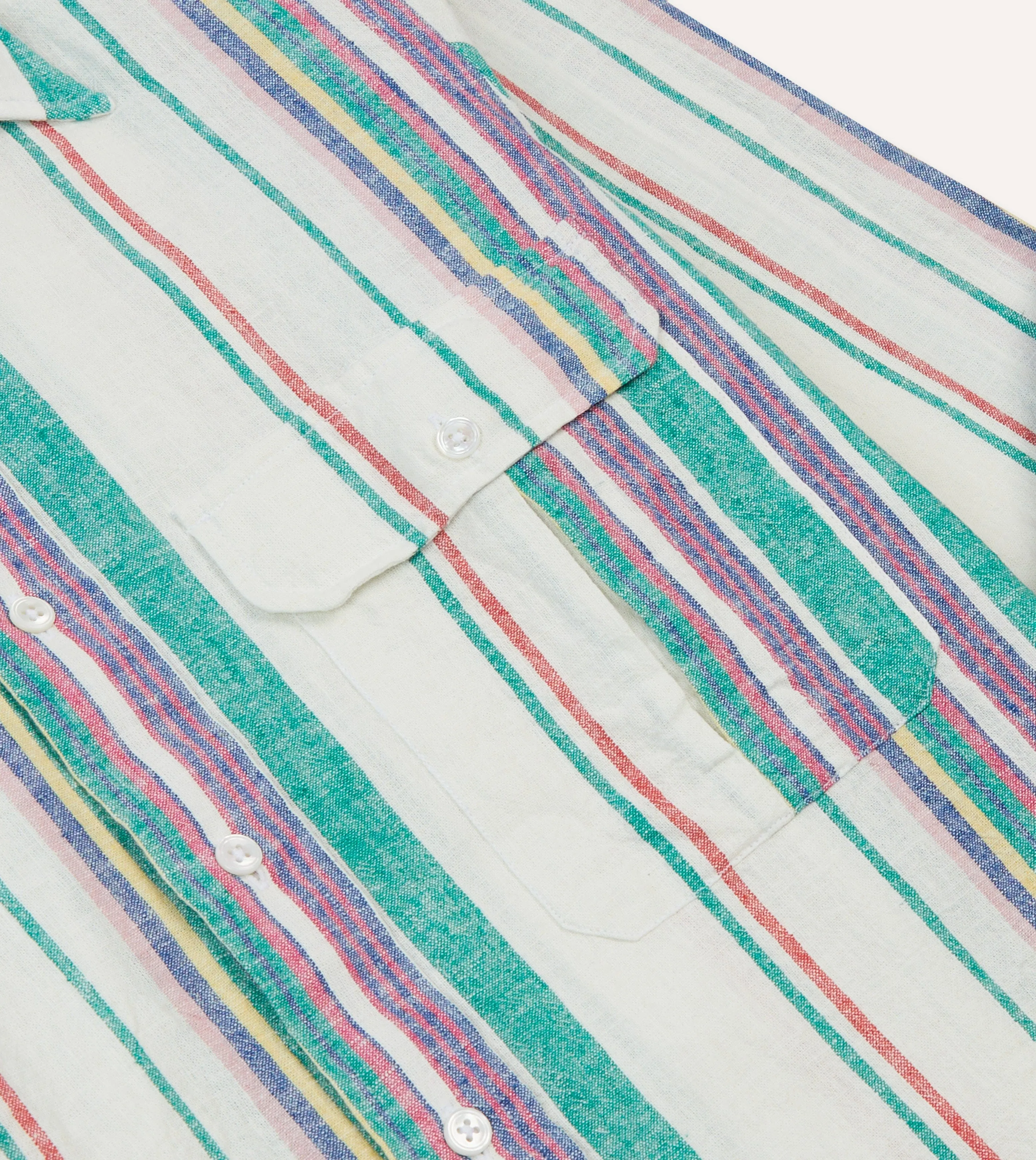 Ecru, Purple and Green Stripe Linen-Cotton Long Point Collar Shirt sold by Drake's London product image thumbnail 4