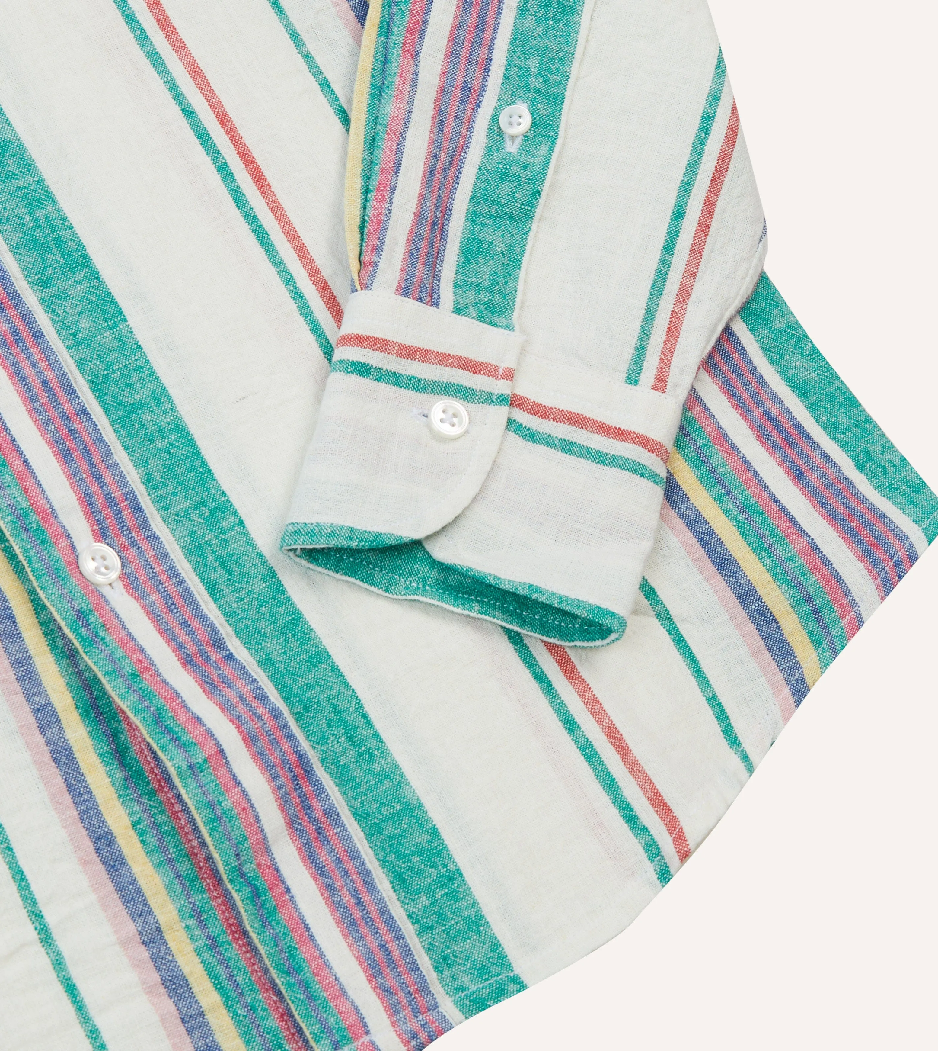 Ecru, Purple and Green Stripe Linen-Cotton Long Point Collar Shirt sold by Drake's London product image thumbnail 5