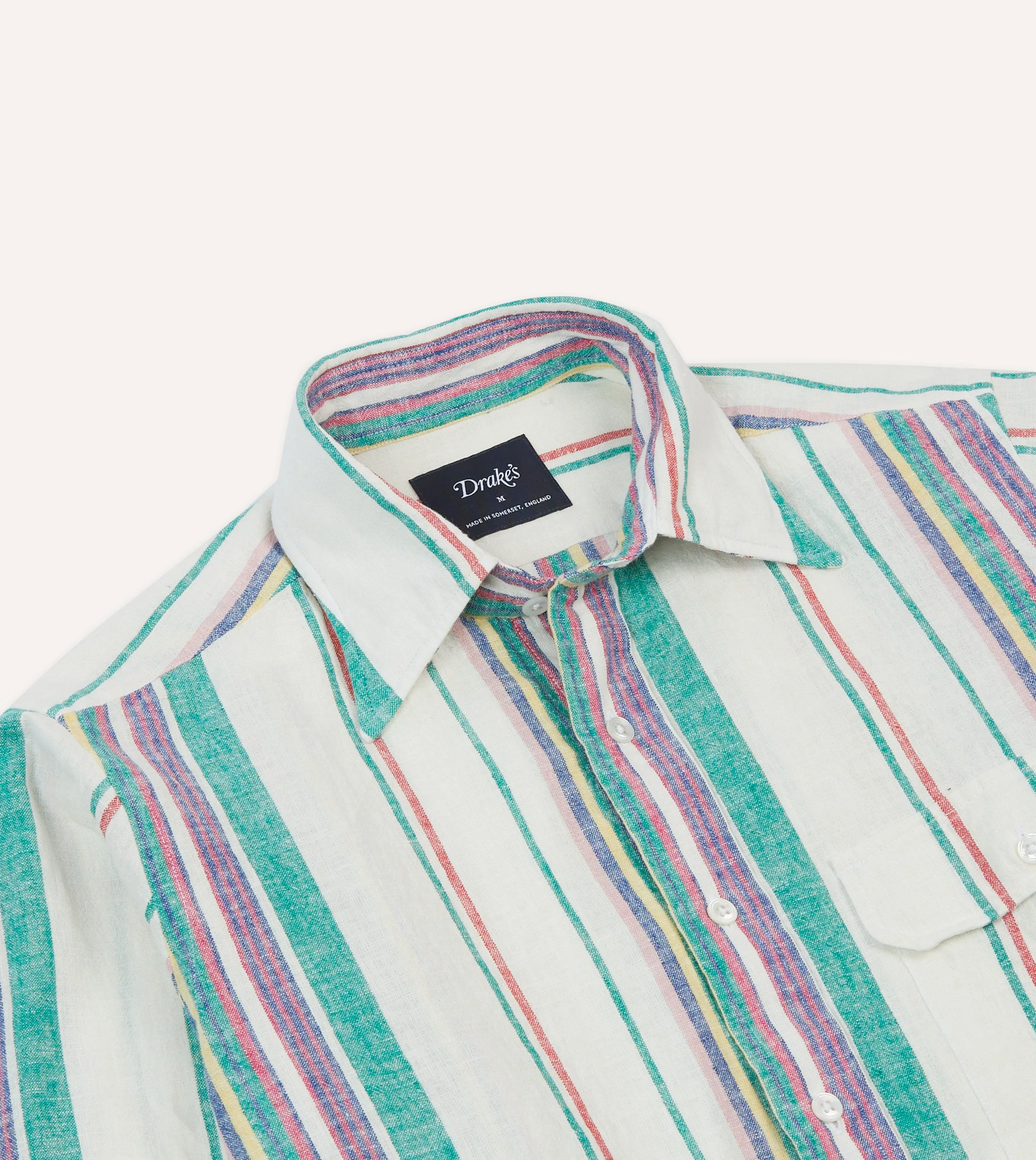 Ecru, Purple and Green Stripe Linen-Cotton Long Point Collar Shirt sold by Drake's London product image thumbnail 3