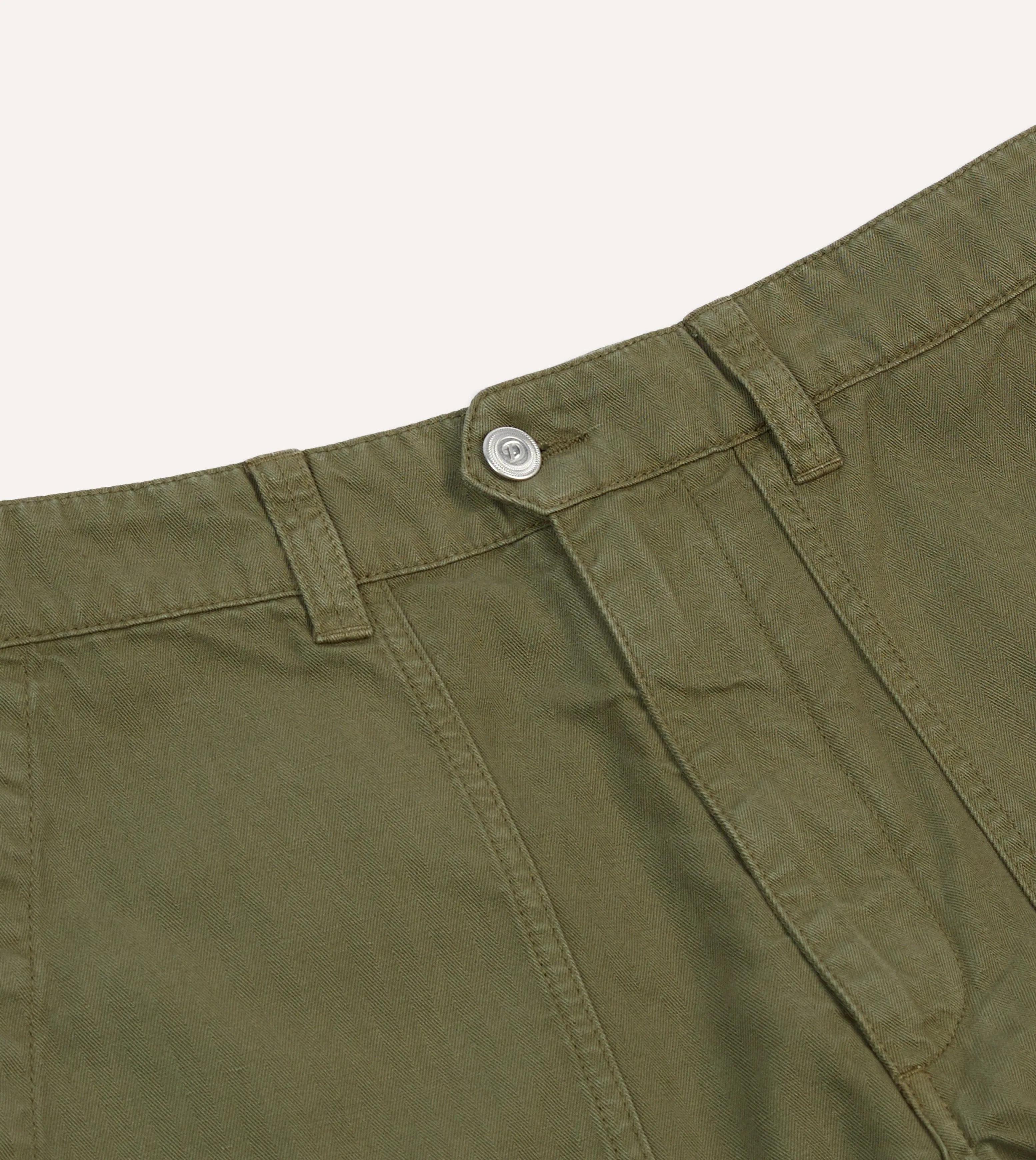 Olive Cotton-Linen Herringbone Fatigue Shorts sold by Drake's London product image thumbnail 3