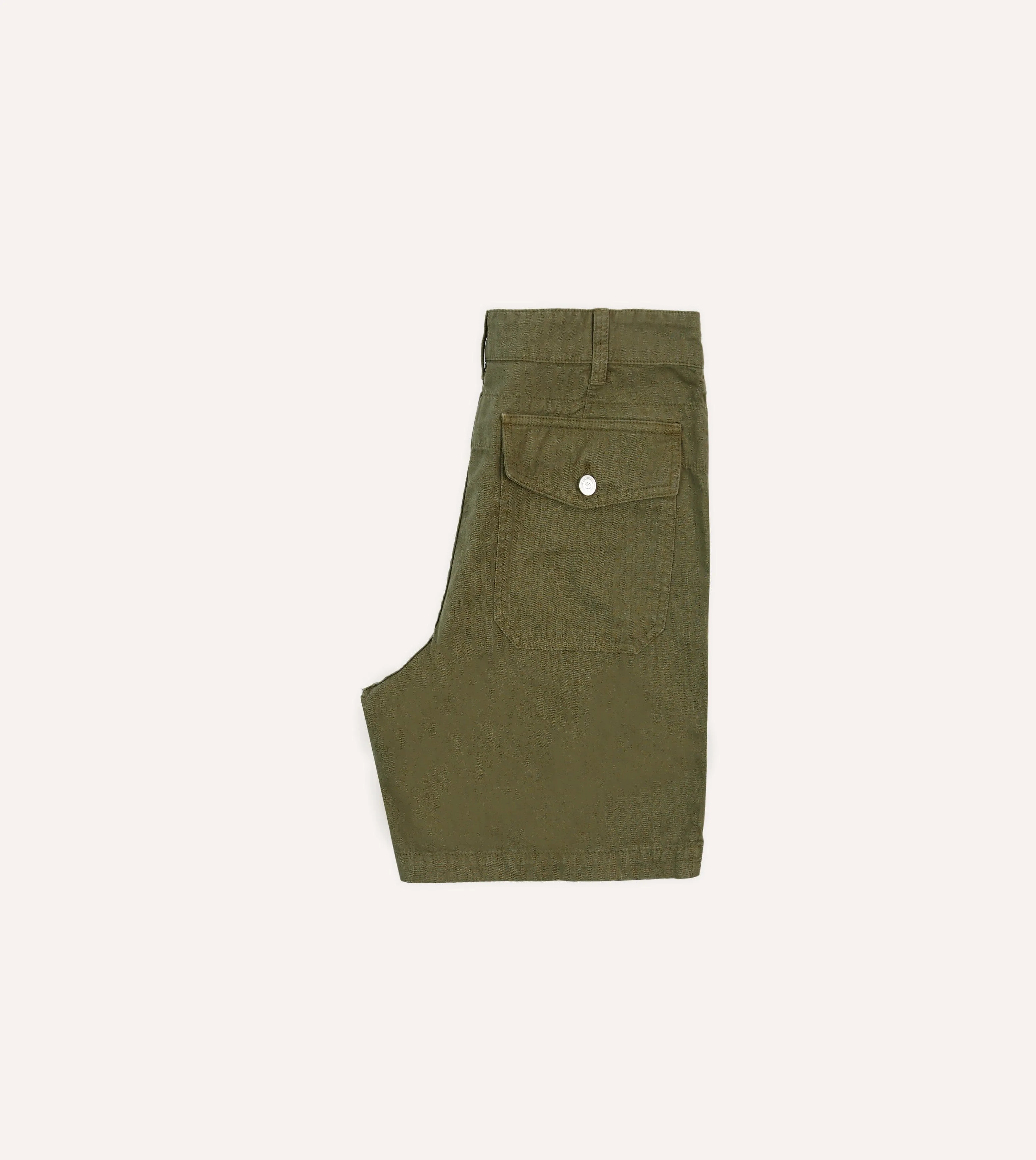 Olive Cotton-Linen Herringbone Fatigue Shorts sold by Drake's London product image thumbnail 5