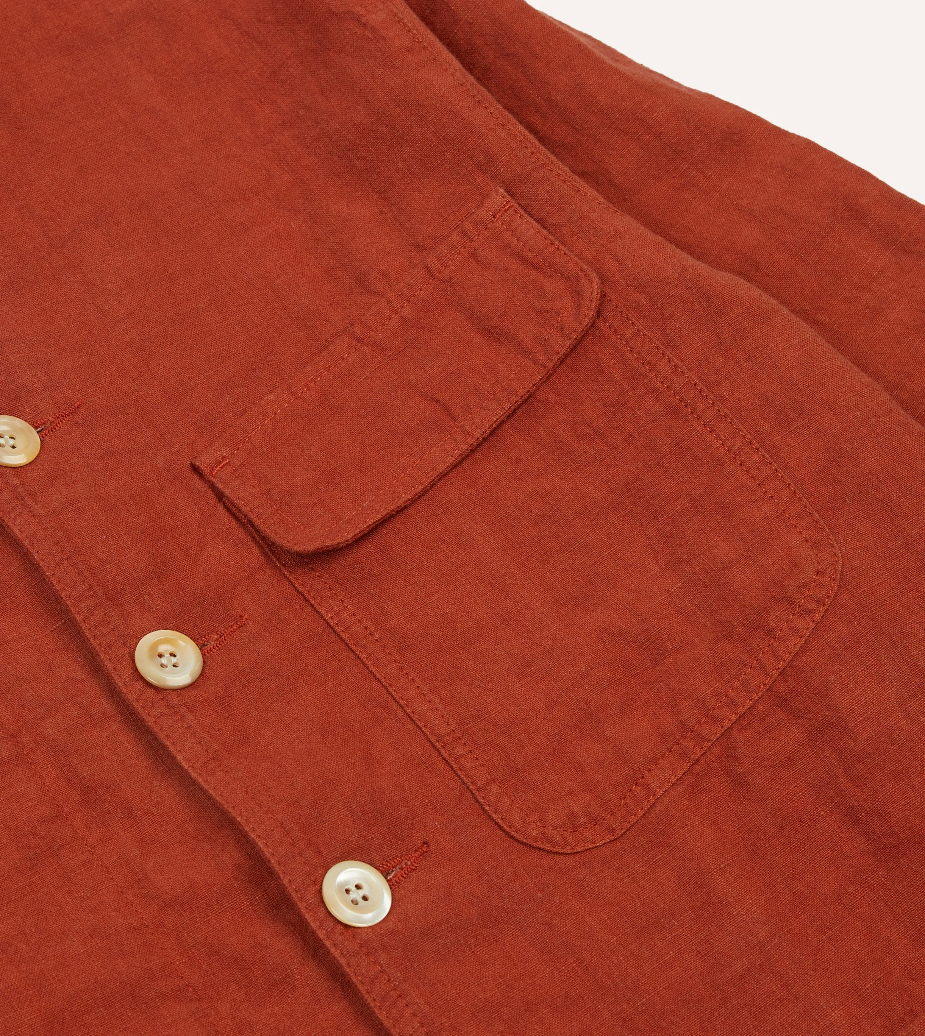 Rust Linen Forestiere Jacket sold by Drake's London product image thumbnail 4