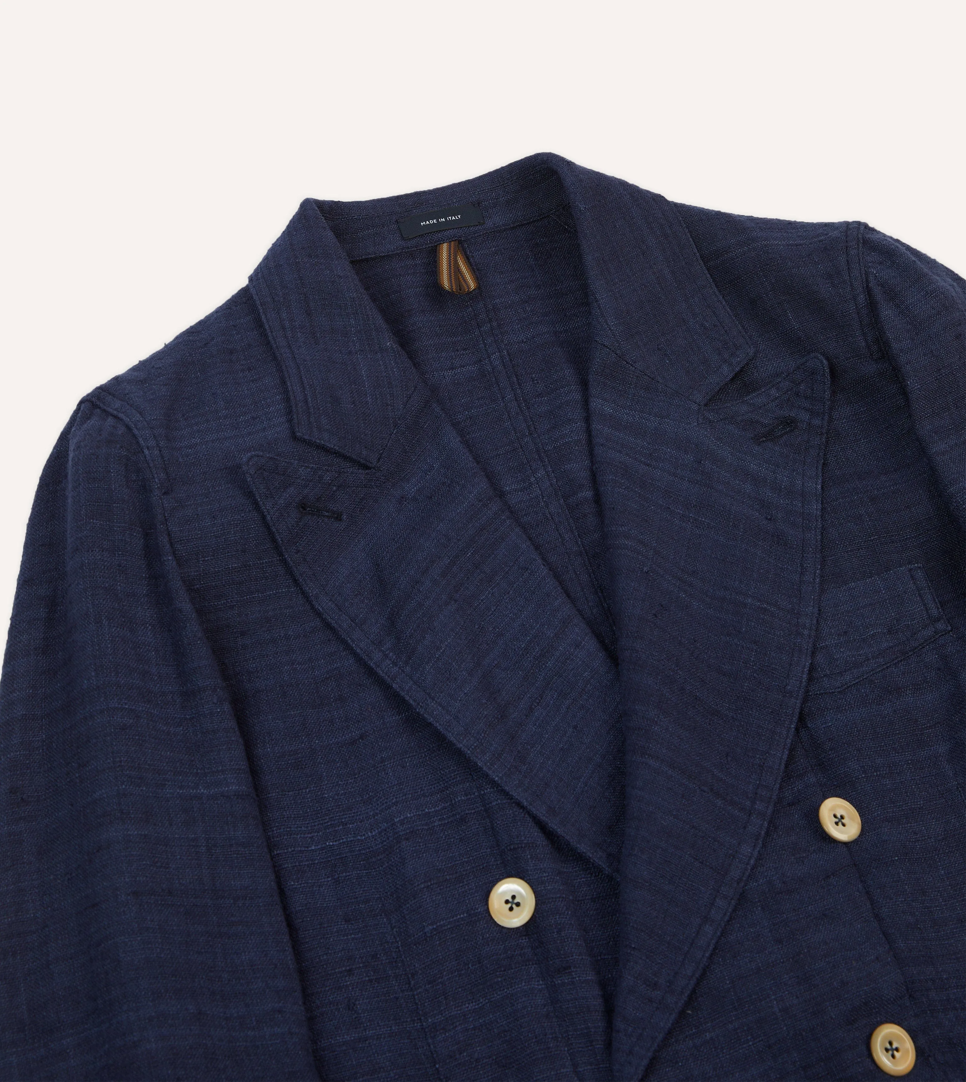 Navy Tussah Silk Double-Breasted Tailored Jacket sold by Drake's London product image thumbnail 3