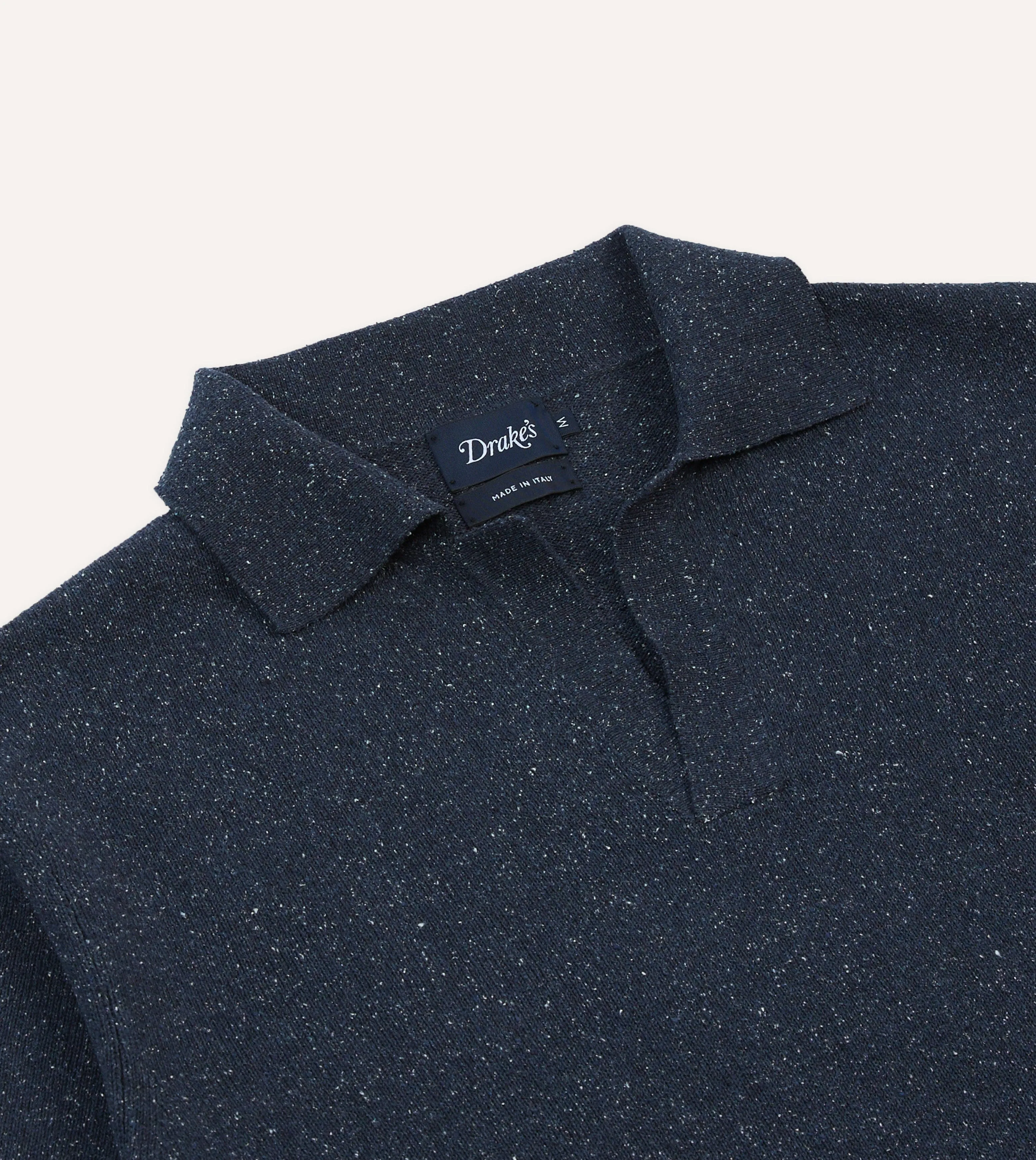 Navy Knitted Silk Short-Sleeve Polo Shirt sold by Drake's London product image thumbnail 3
