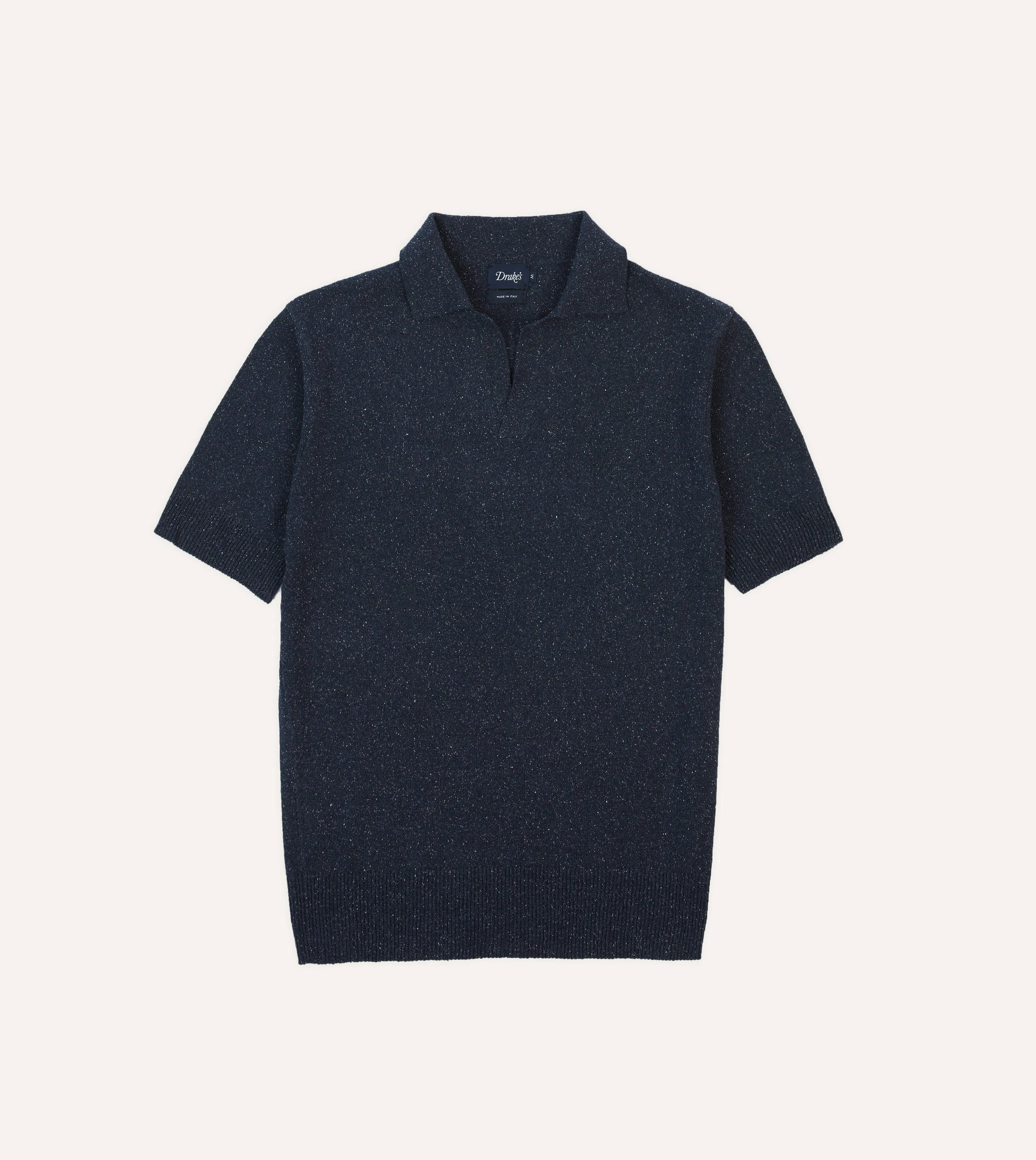 Navy Knitted Silk Short-Sleeve Polo Shirt sold by Drake's London