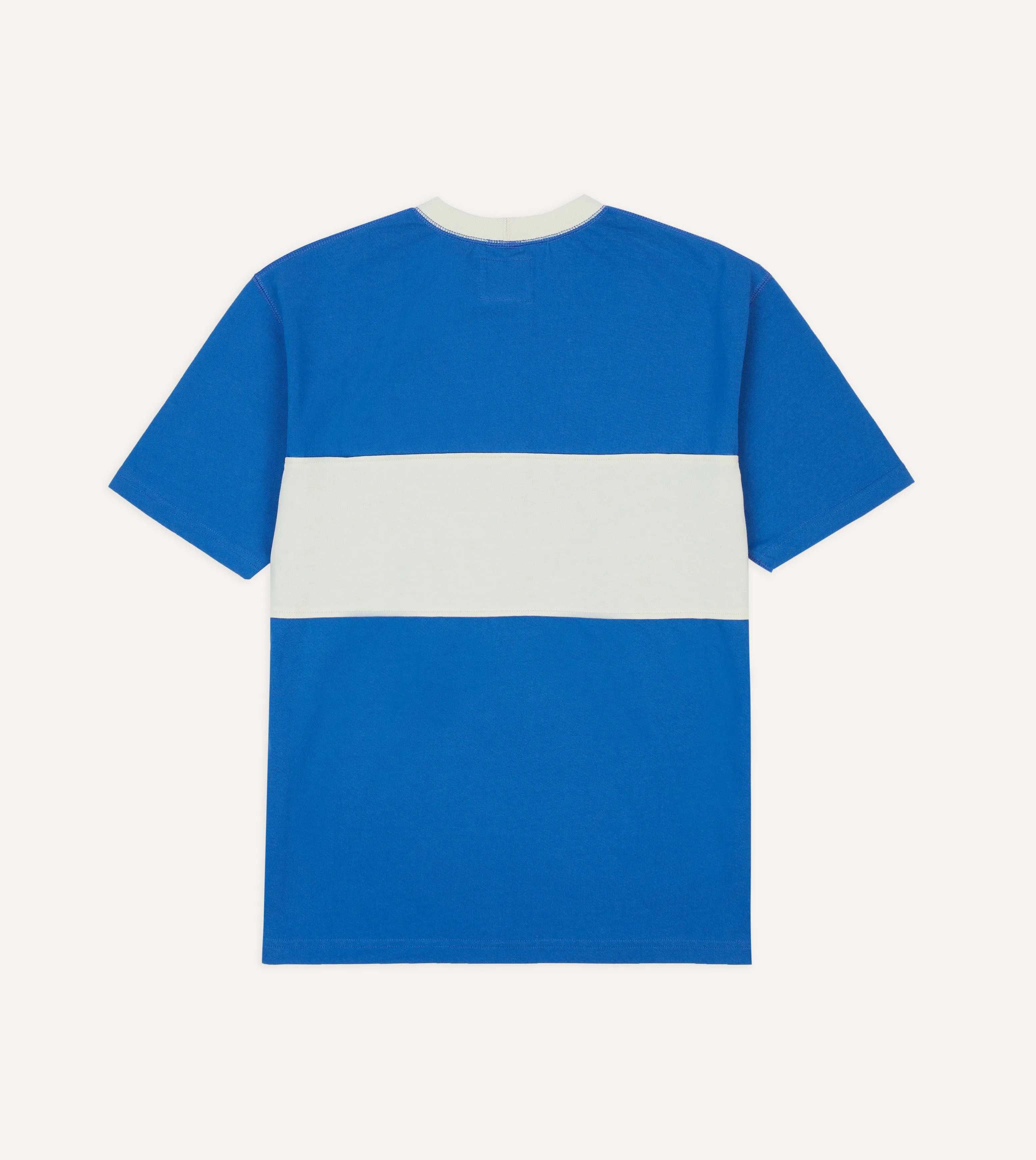 Blue and Ecru Panel Stripe Cotton Crew Neck Hiking T-Shirt sold by Drake's London product image thumbnail 4