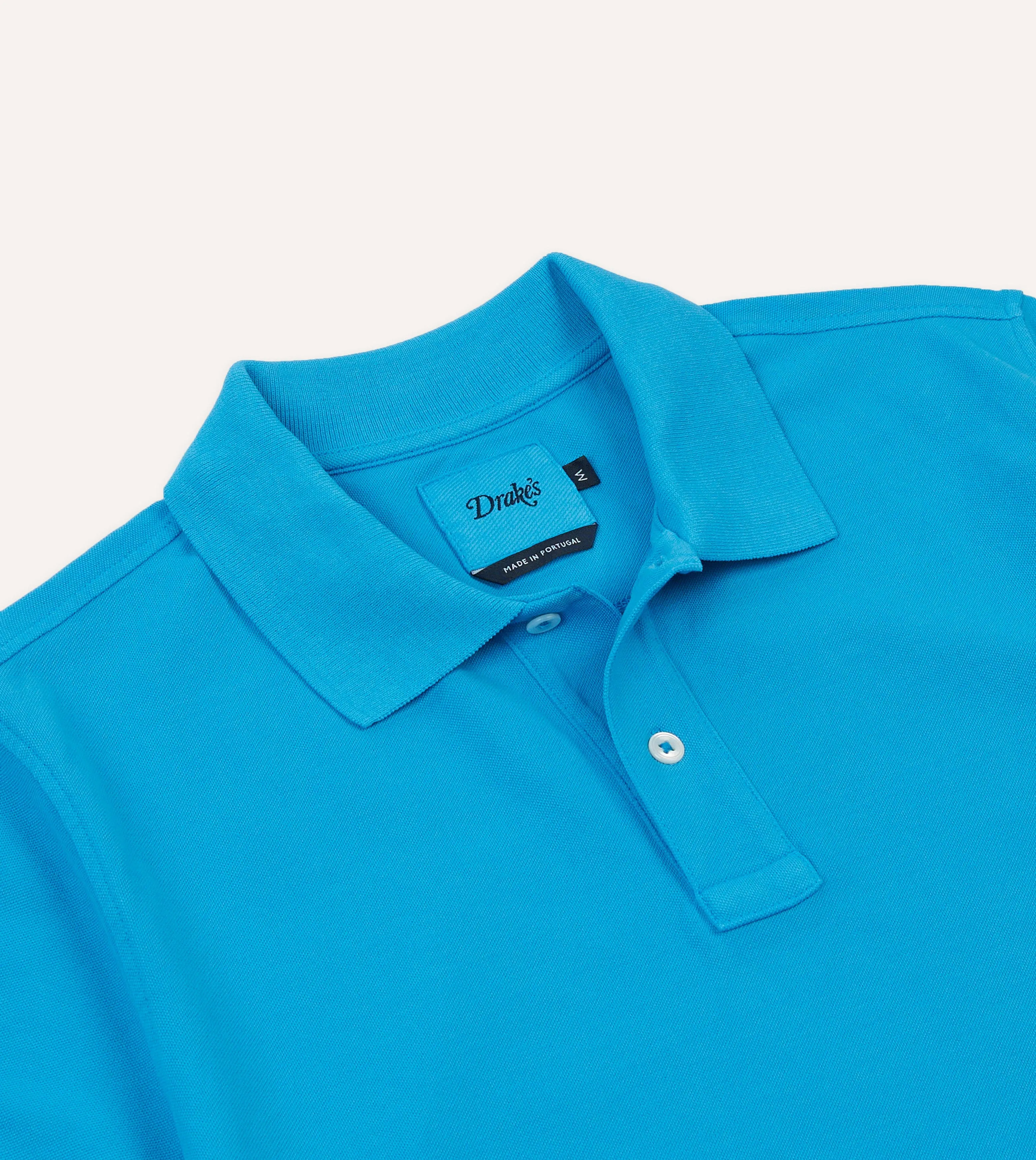 Sky Blue Piqué Cotton Polo Shirt sold by Drake's London product image thumbnail 3