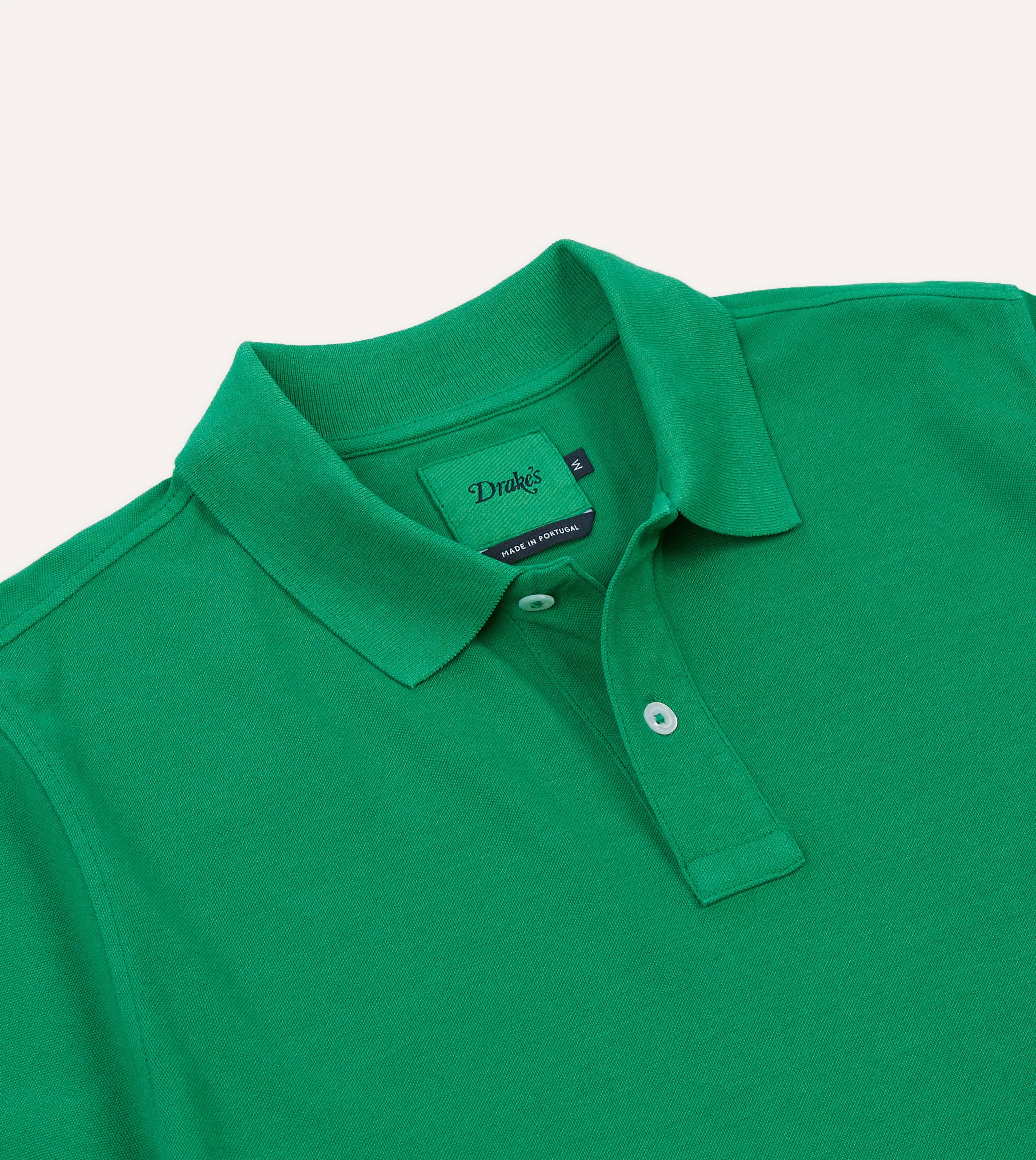 Washed Green Piqué Cotton Polo Shirt sold by Drake's London product image thumbnail 3