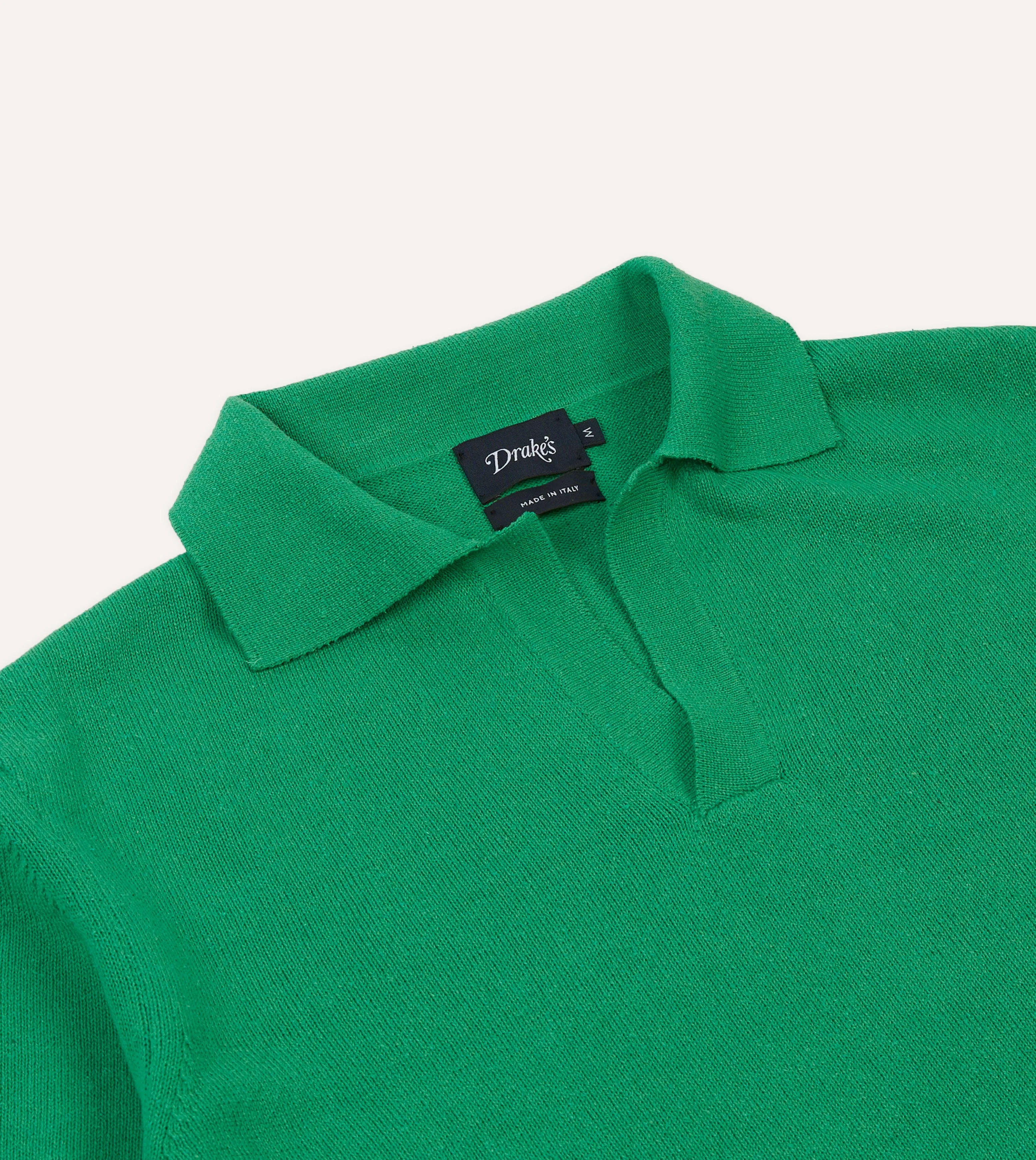 Green Knitted Silk Short-Sleeve Polo Shirt sold by Drake's London product image thumbnail 3