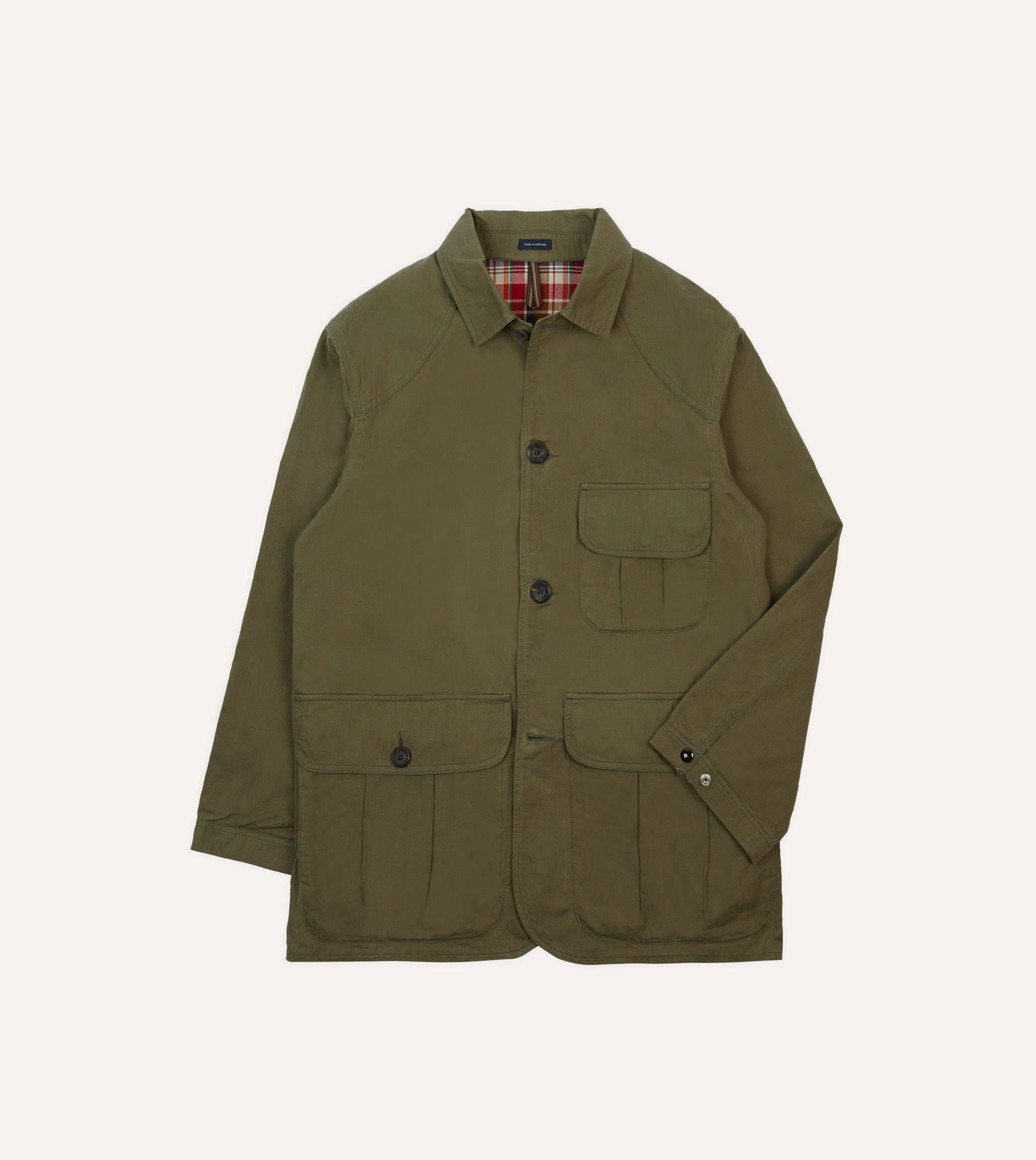 Olive Green Waxed Cotton Canvas Chasseur Jacket sold by Drake's London