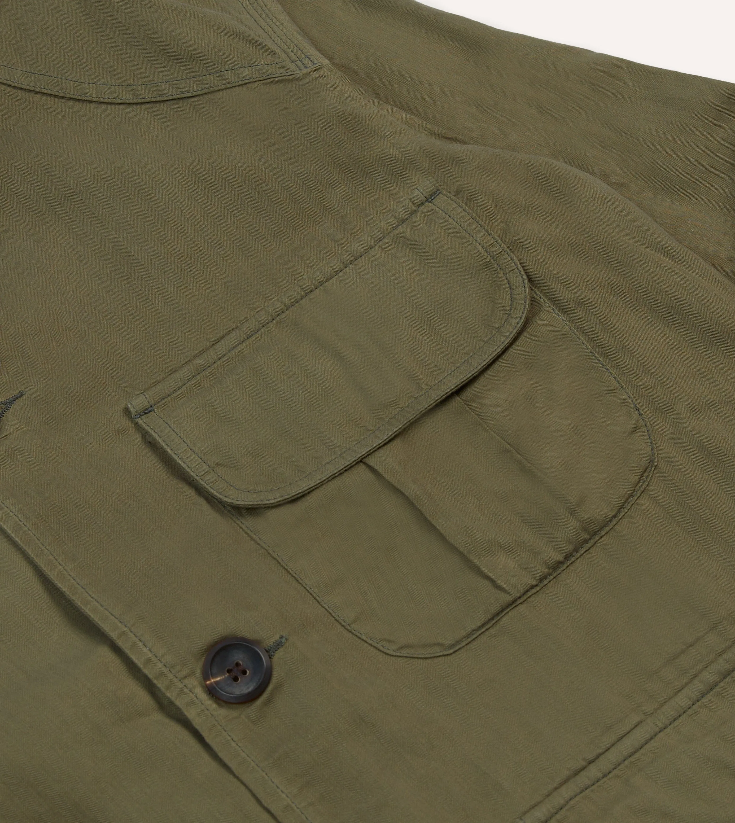 Olive Green Waxed Cotton Canvas Chasseur Jacket sold by Drake's London product image thumbnail 4