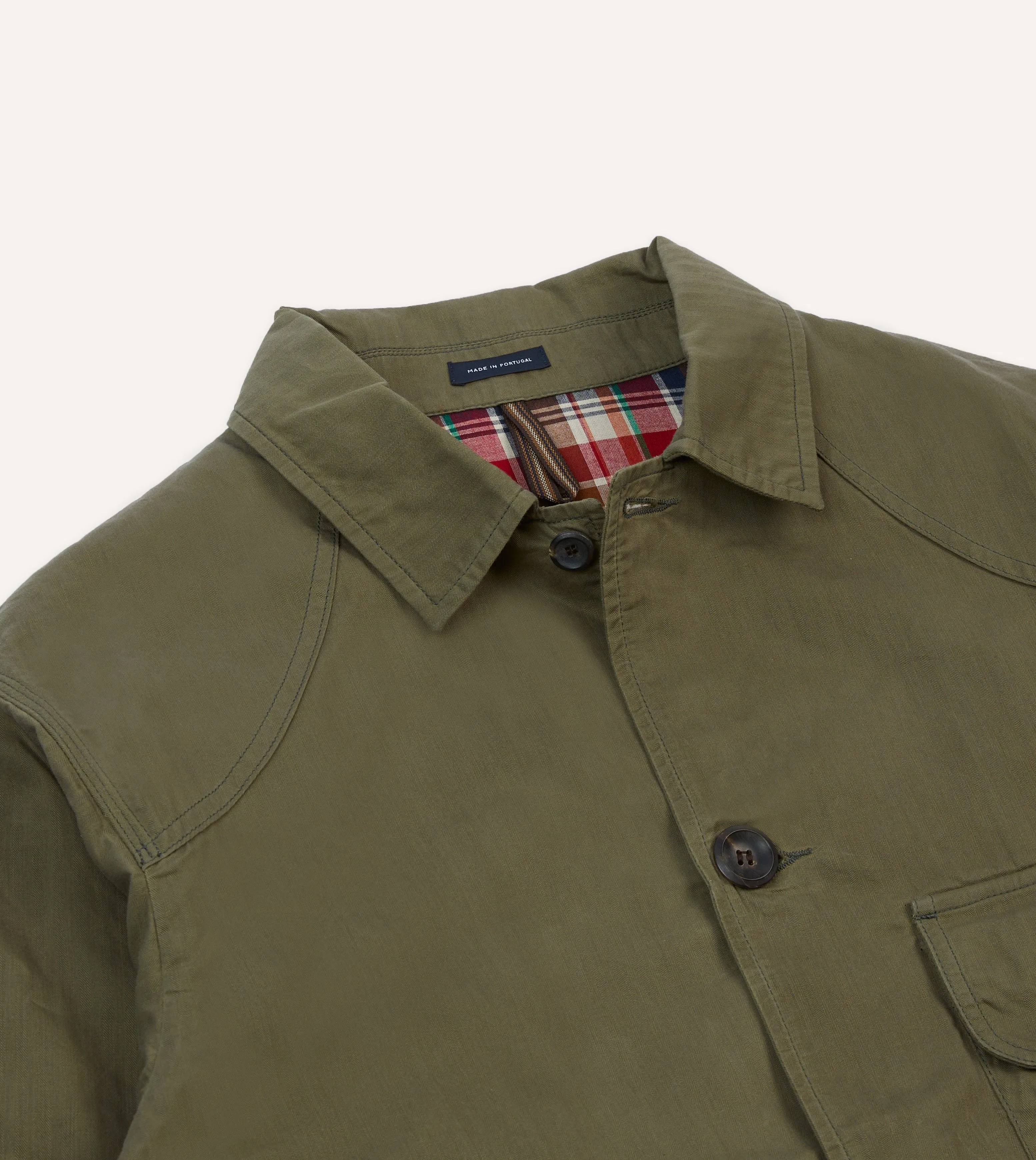 Olive Green Waxed Cotton Canvas Chasseur Jacket sold by Drake's London product image thumbnail 3