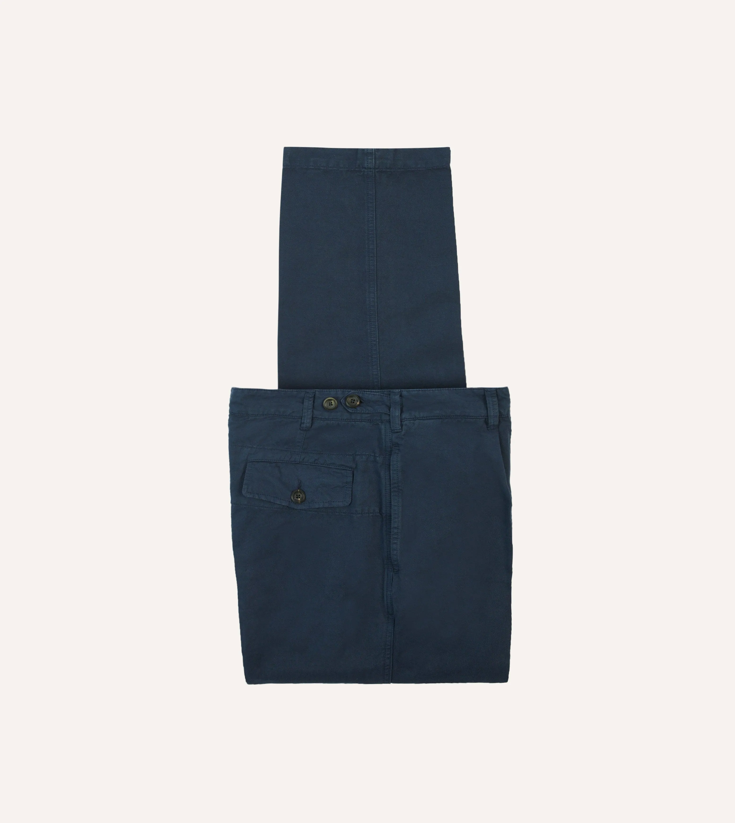 Navy Cotton Linen Games Trousers sold by Drake's London