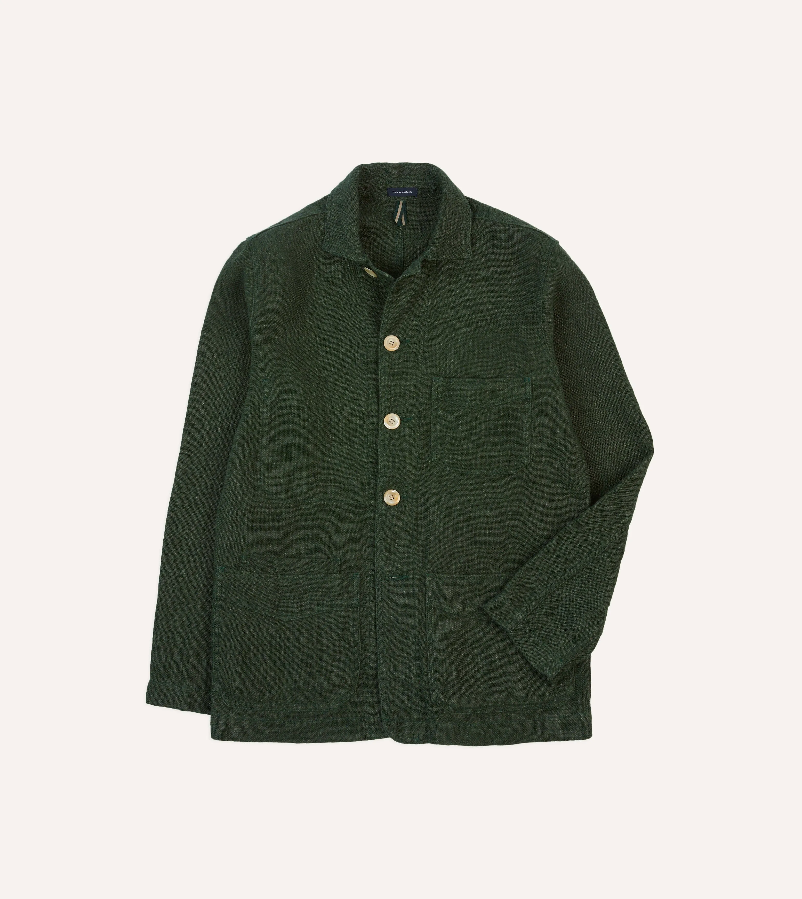 Green Linen Five-Pocket Chore Jacket sold by Drake's London