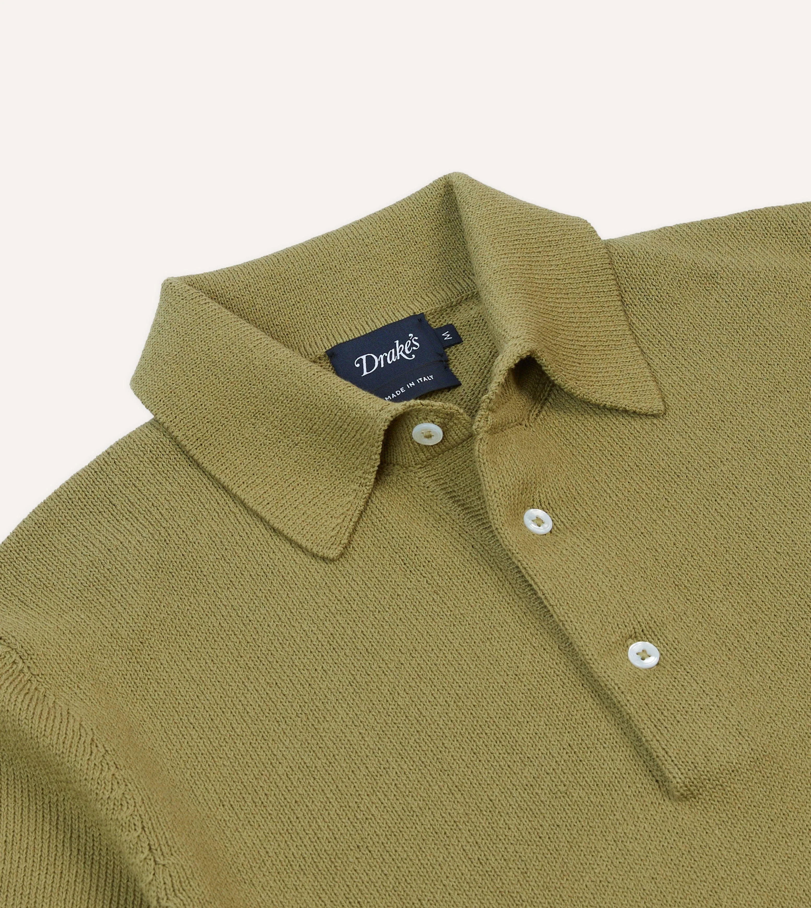 Green Knitted Crepe Cotton Short-Sleeve Polo Shirt sold by Drake's London product image thumbnail 3