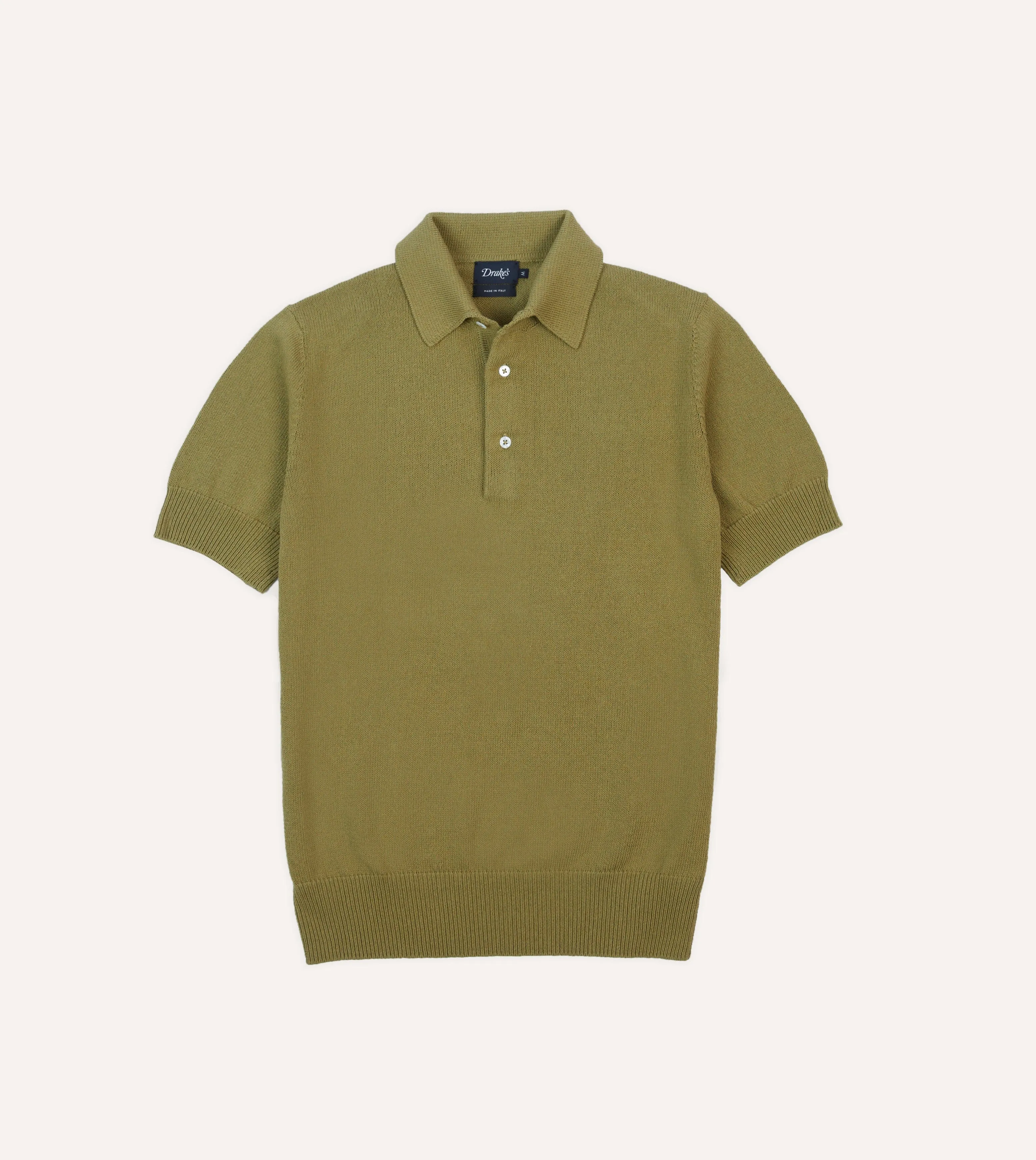 Green Knitted Crepe Cotton Short-Sleeve Polo Shirt sold by Drake's London