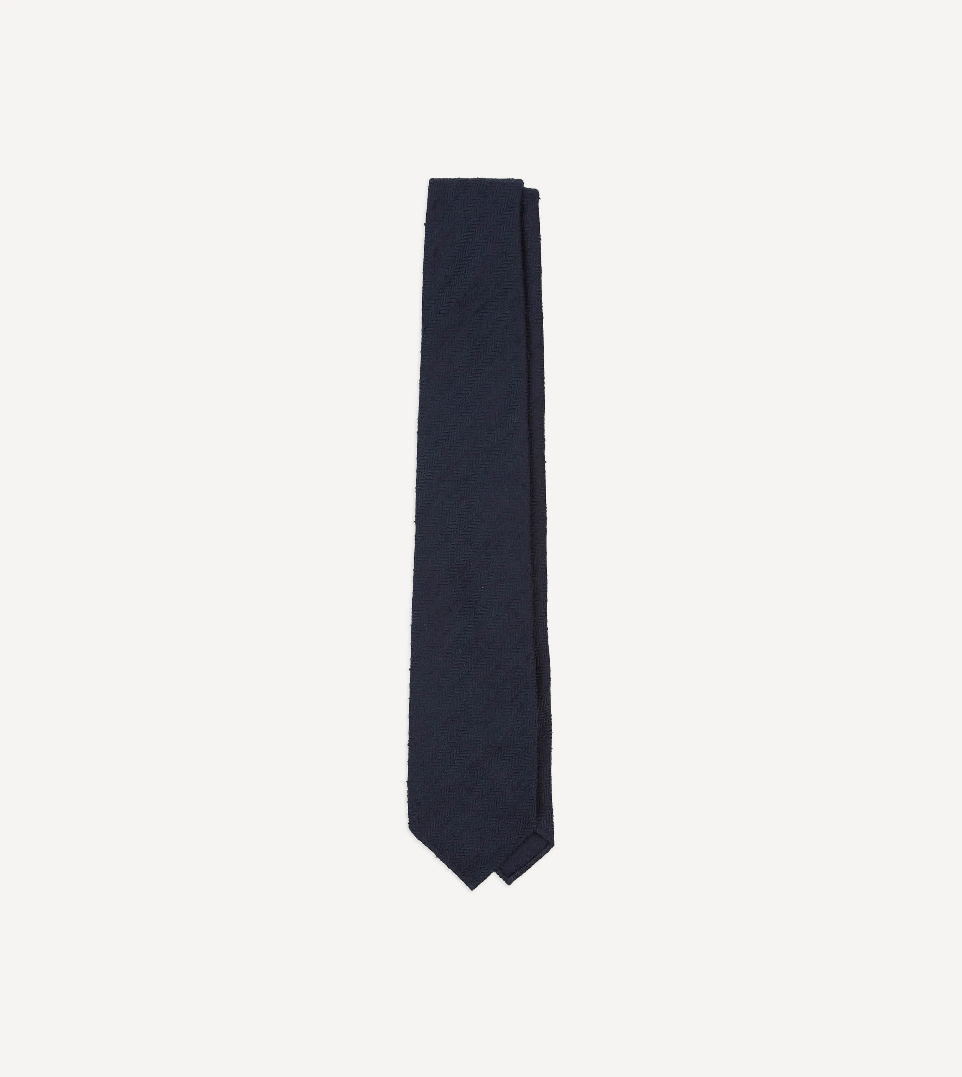 Navy Herringbone Shantung Silk Tipped Tie sold by Drake's London