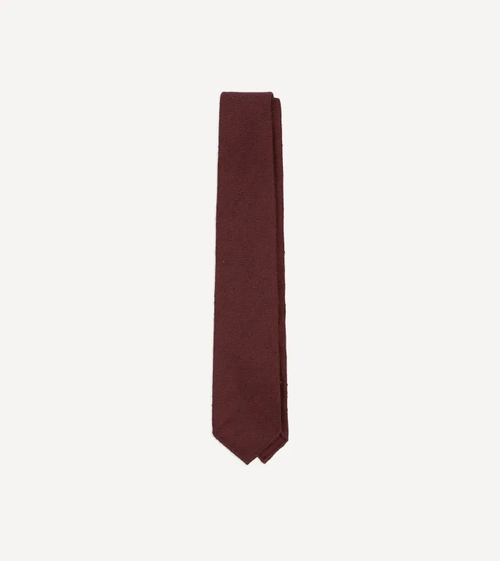 Burgundy Herringbone Shantung Silk Tipped Tie made by Drake's London