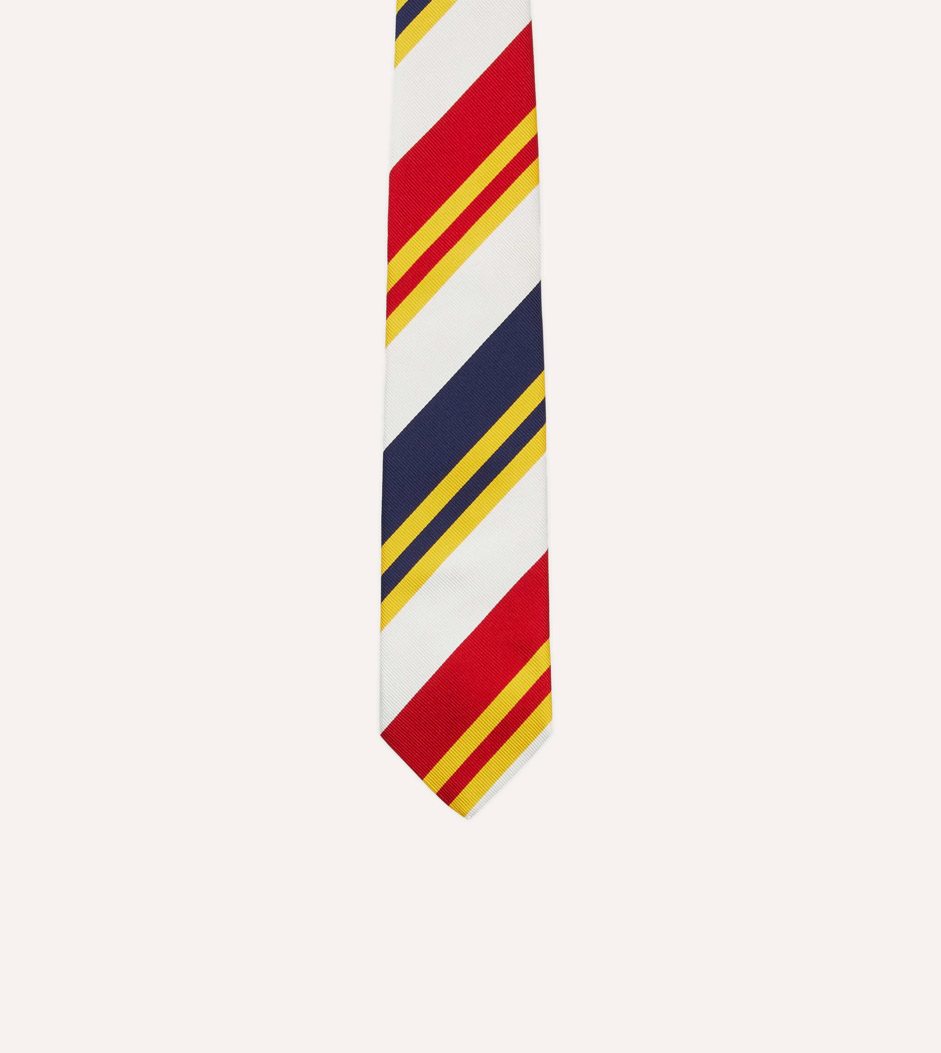 White, Navy, Yellow and Red Wide Stripe Repp Silk Tipped Tie sold by Drake's London product image thumbnail 3