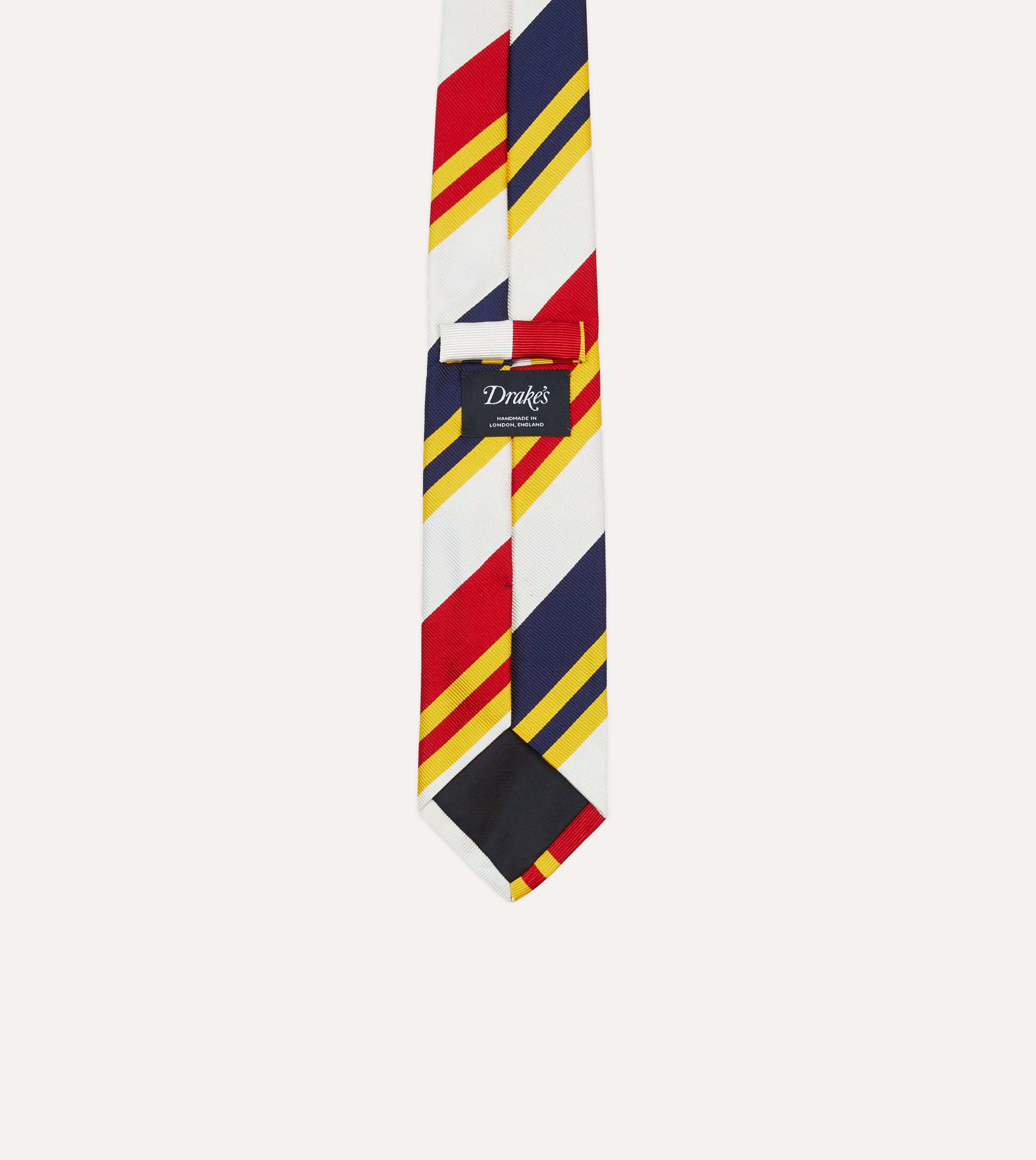 White, Navy, Yellow and Red Wide Stripe Repp Silk Tipped Tie sold by Drake's London product image thumbnail 4