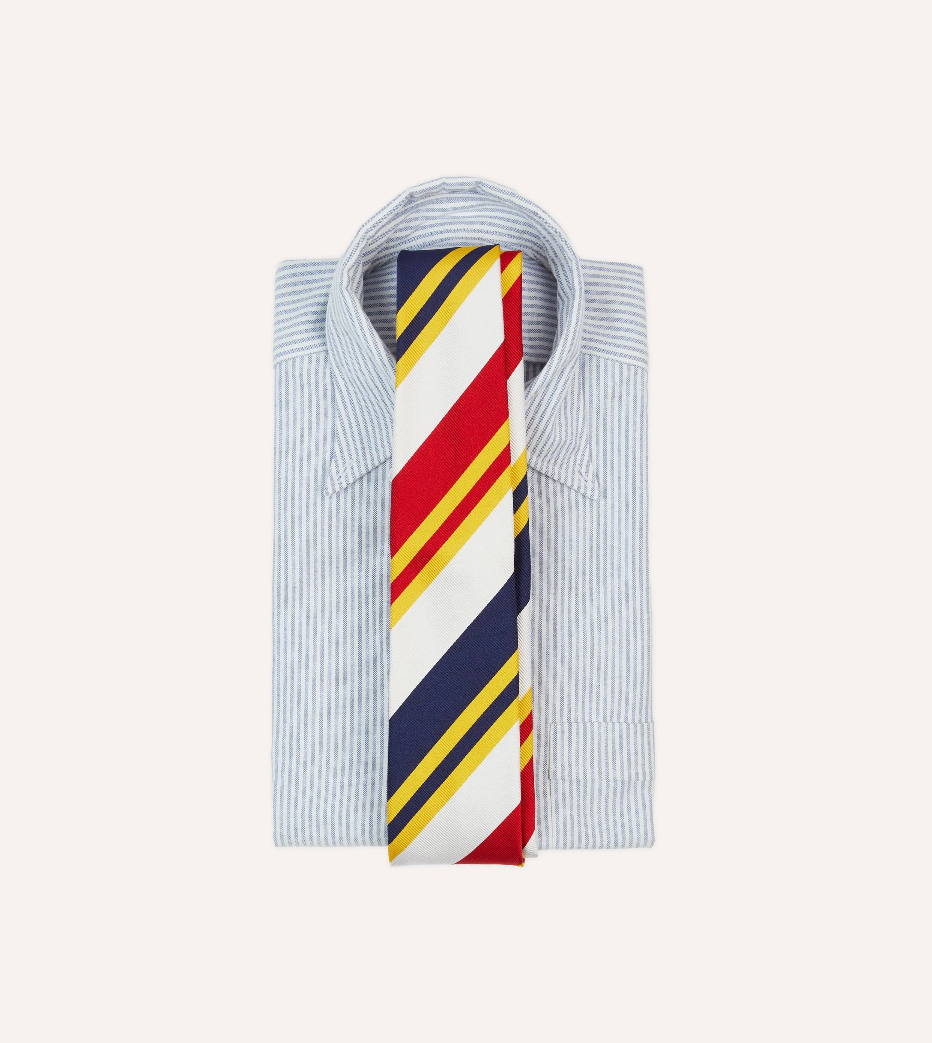 White, Navy, Yellow and Red Wide Stripe Repp Silk Tipped Tie sold by Drake's London product image thumbnail 2