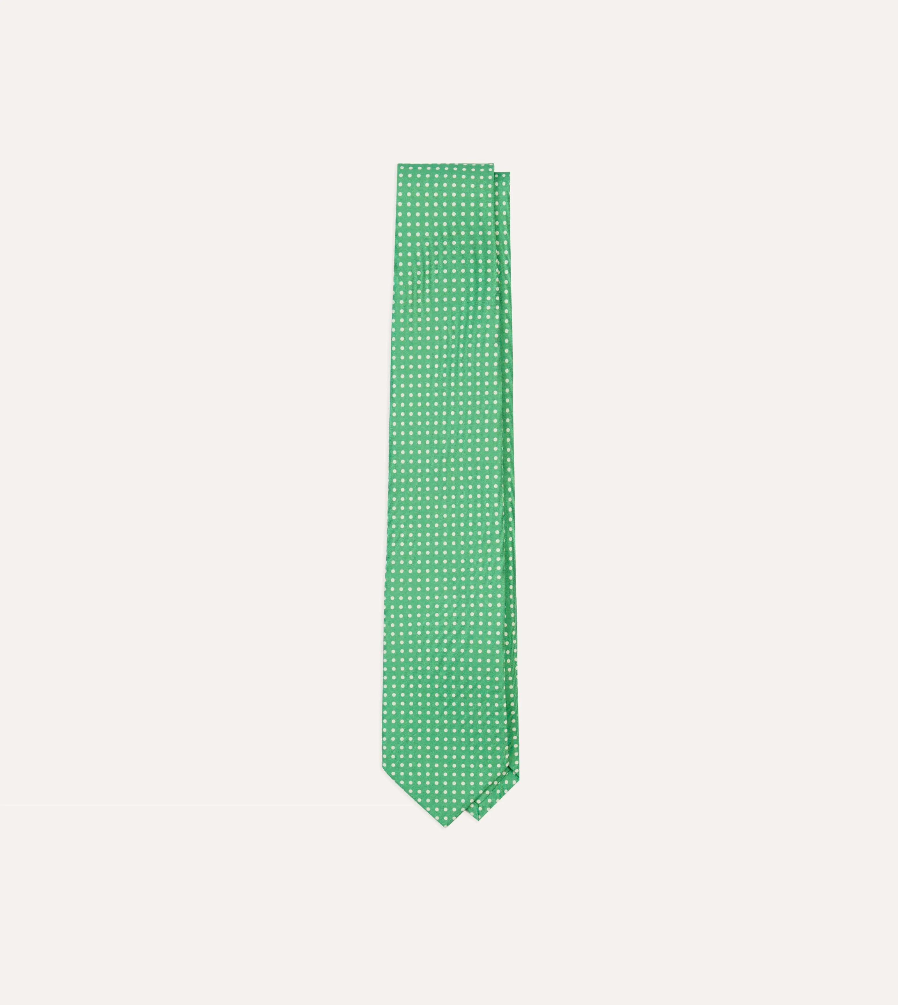 Green Small Spot Silk Self-Tipped Tie sold by Drake's London