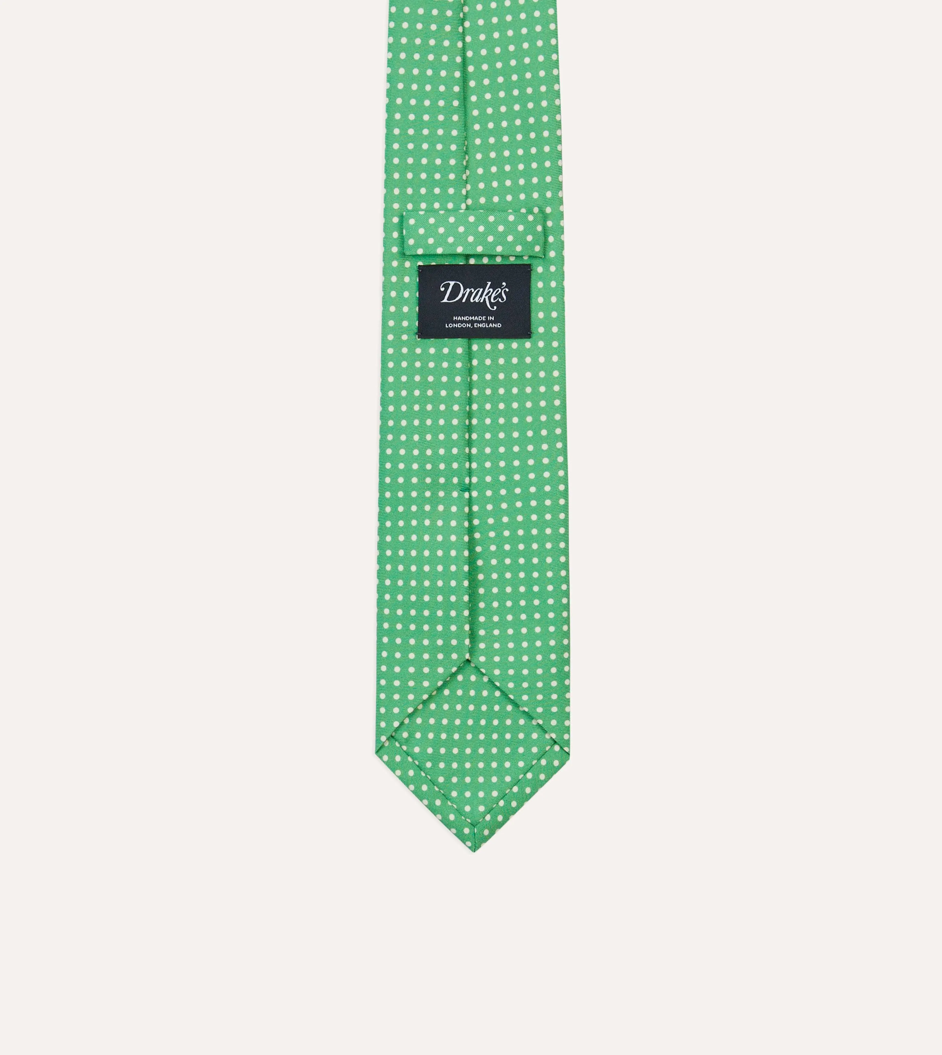 Green Small Spot Silk Self-Tipped Tie sold by Drake's London product image thumbnail 4