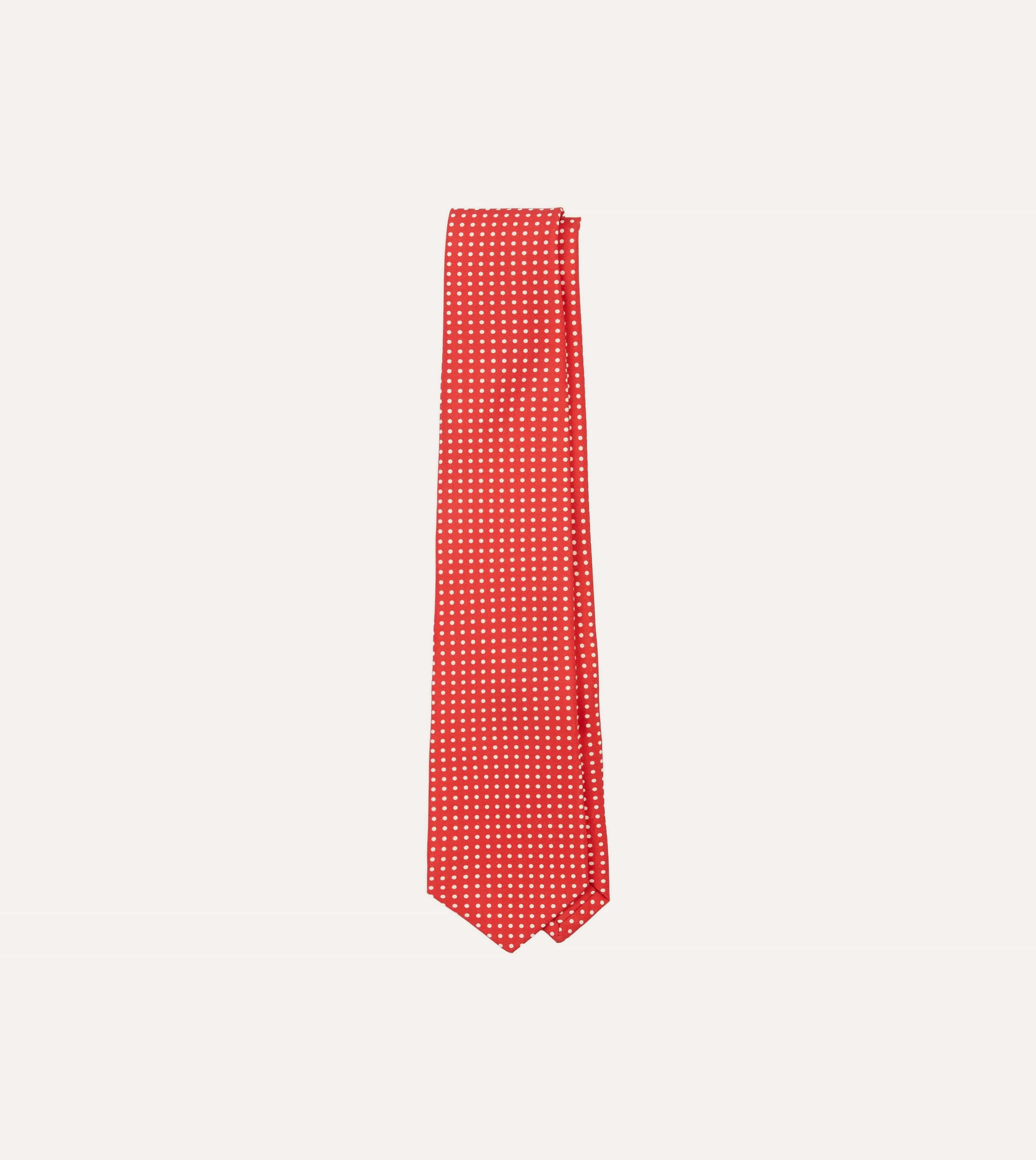 Red Small Spot Silk Self-Tipped Tie sold by Drake's London