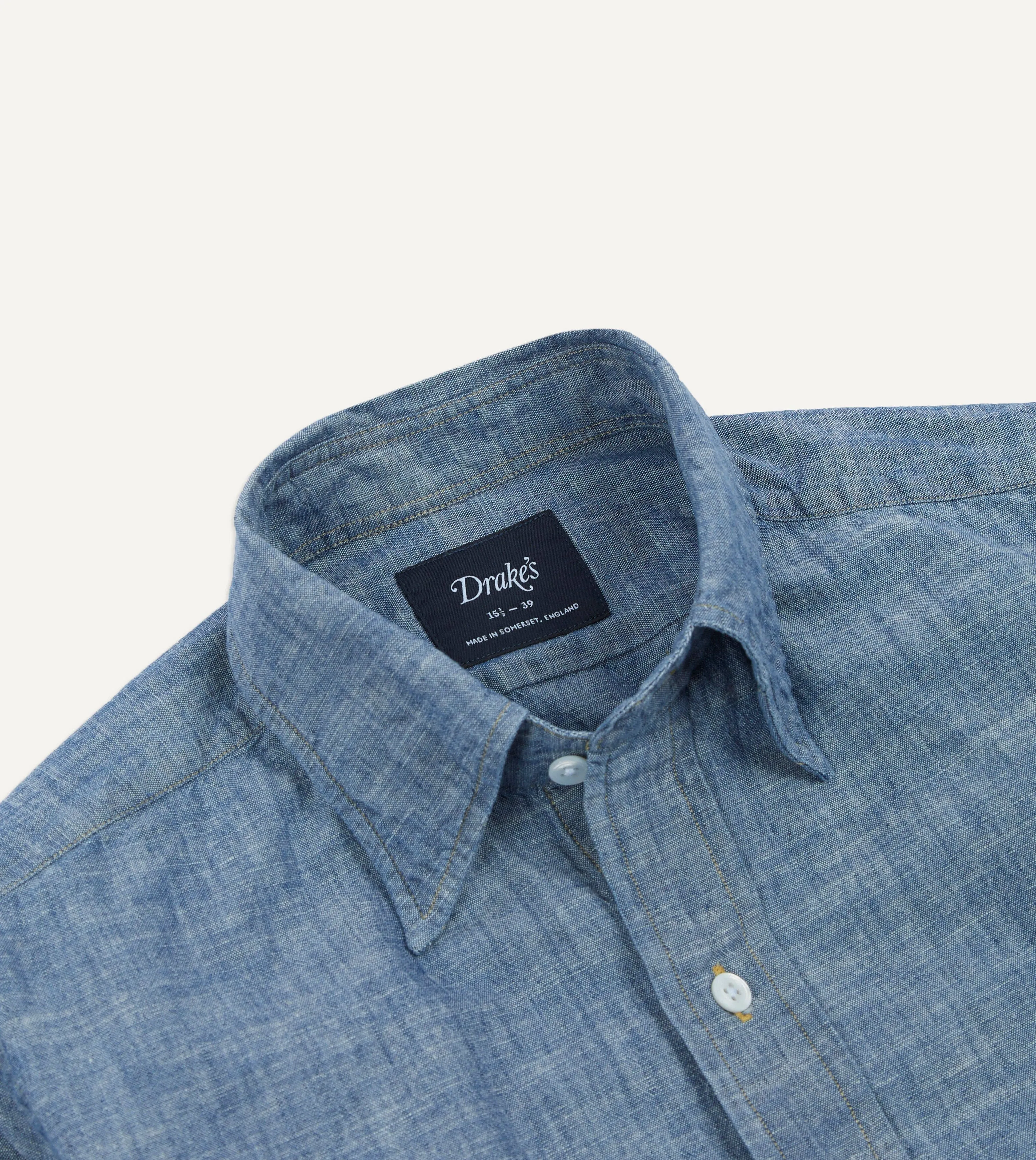 Blue Chambray Long Point Collar Shirt sold by Drake's London product image thumbnail 3