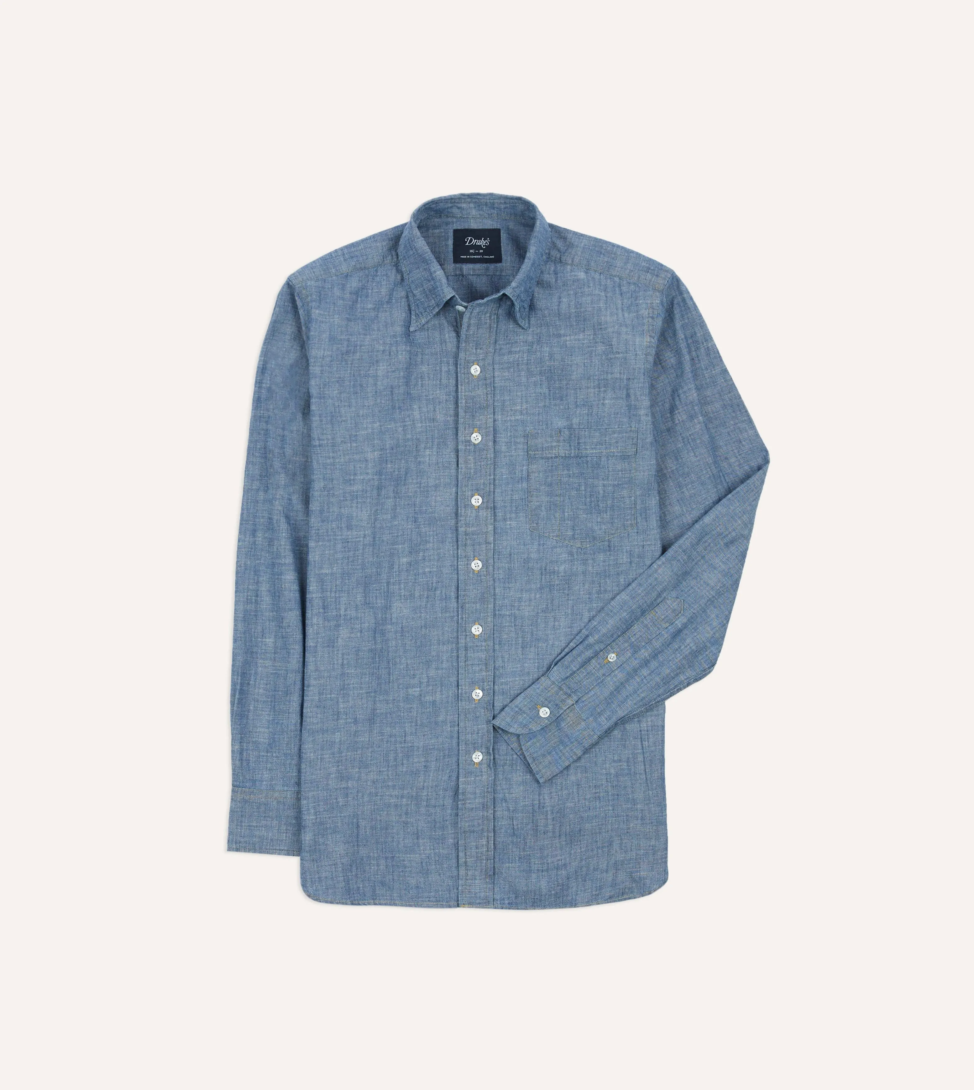 Blue Chambray Long Point Collar Shirt sold by Drake's London