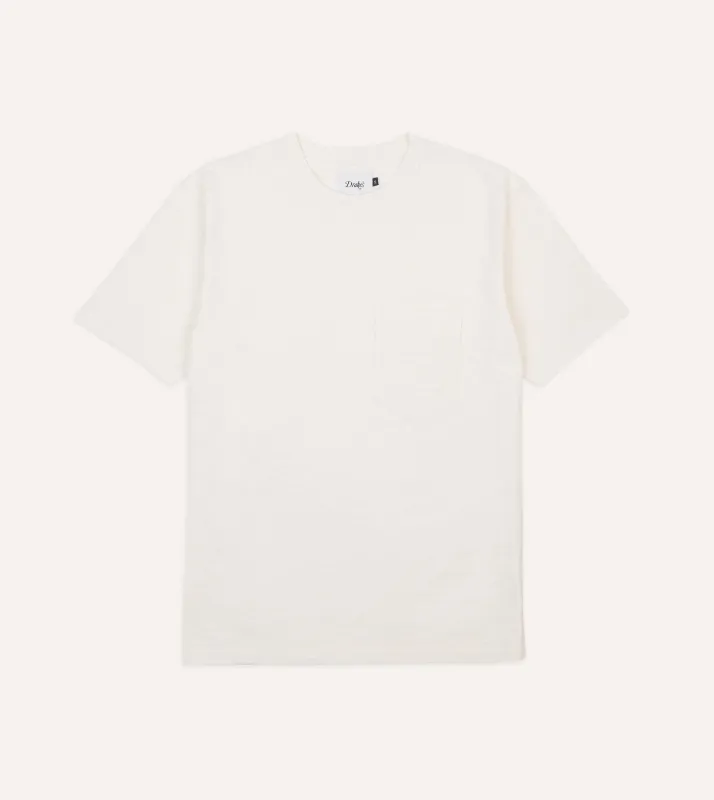 Antique White Flamé Cotton Crew Neck Hiking T-Shirt sold by Drake's London