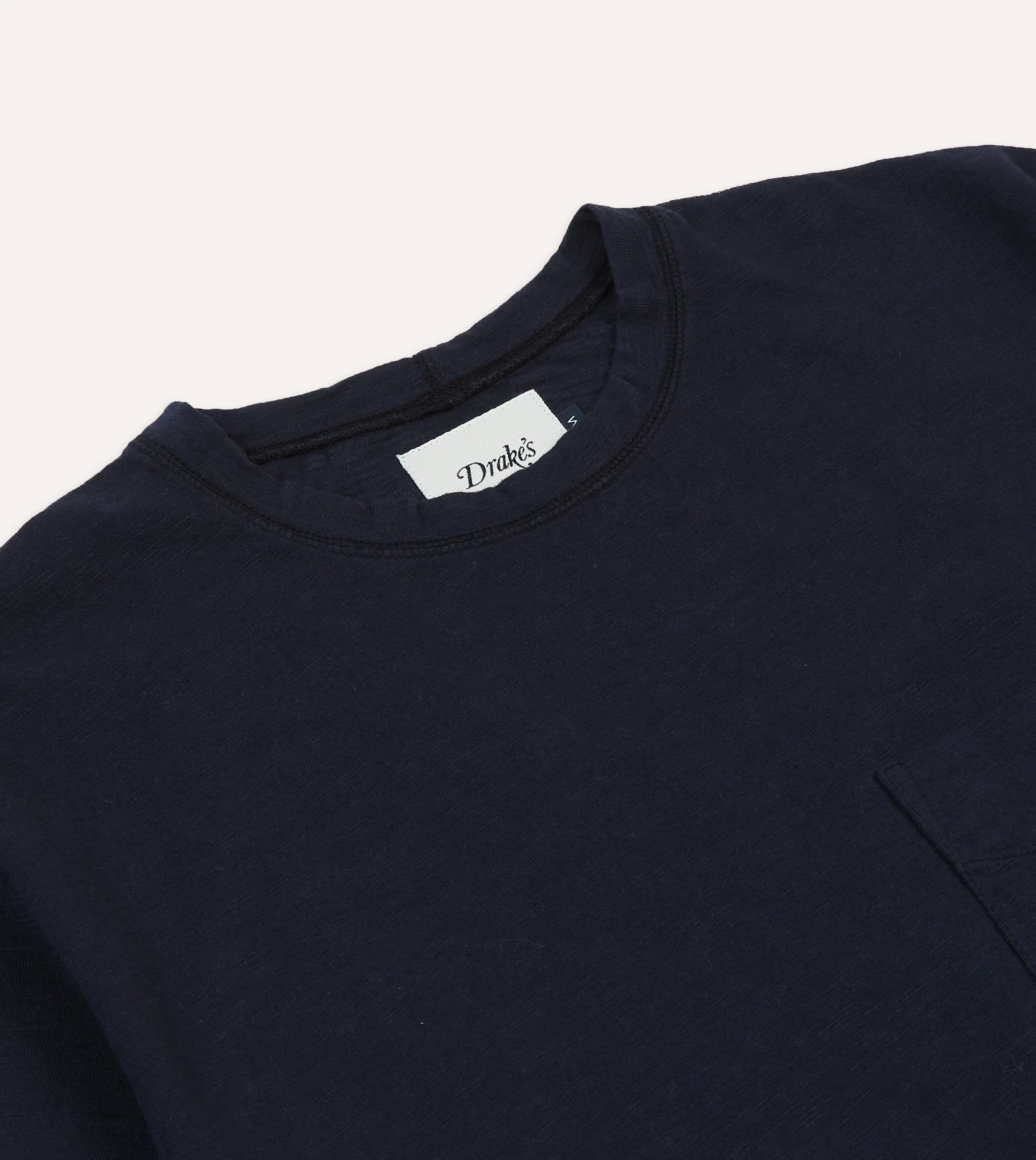 Navy Flamé Cotton Crew Neck Hiking T-Shirt sold by Drake's London product image thumbnail 3