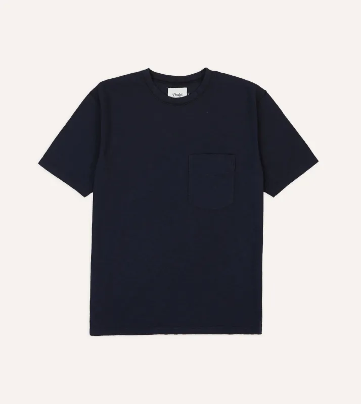 Navy Flamé Cotton Crew Neck Hiking T-Shirt sold by Drake's London