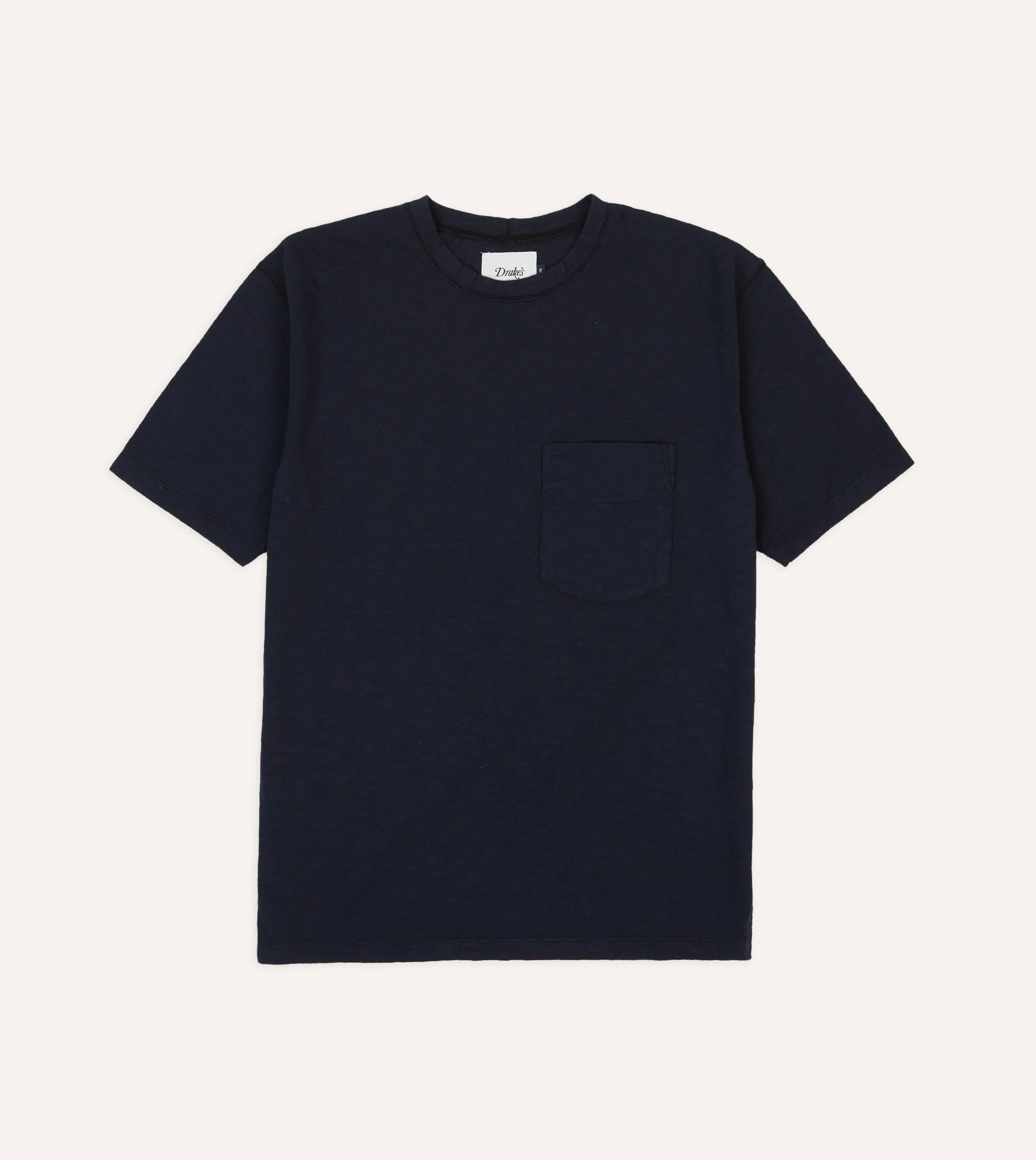 Navy Flamé Cotton Crew Neck Hiking T-Shirt sold by Drake's London