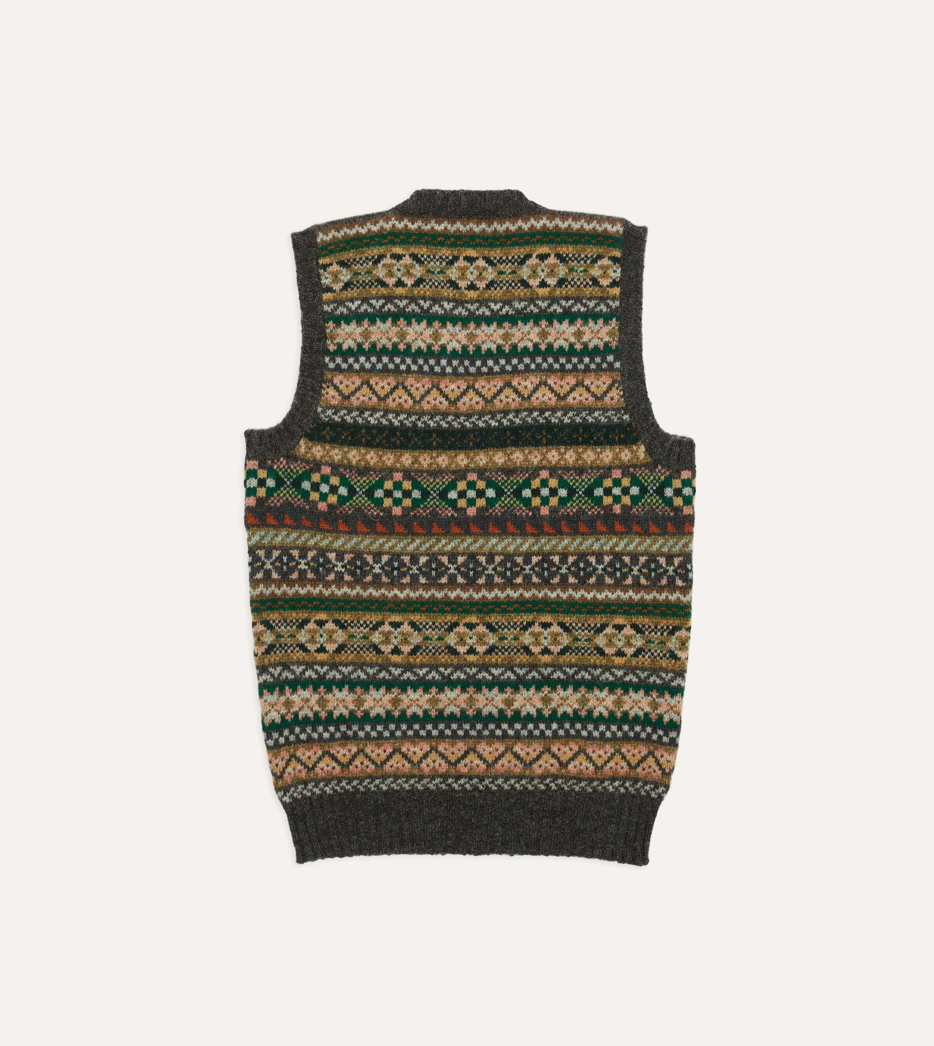 Grey Fair Isle Lambswool Sleeveless V-Neck Jumper sold by Drake's London product image thumbnail 5