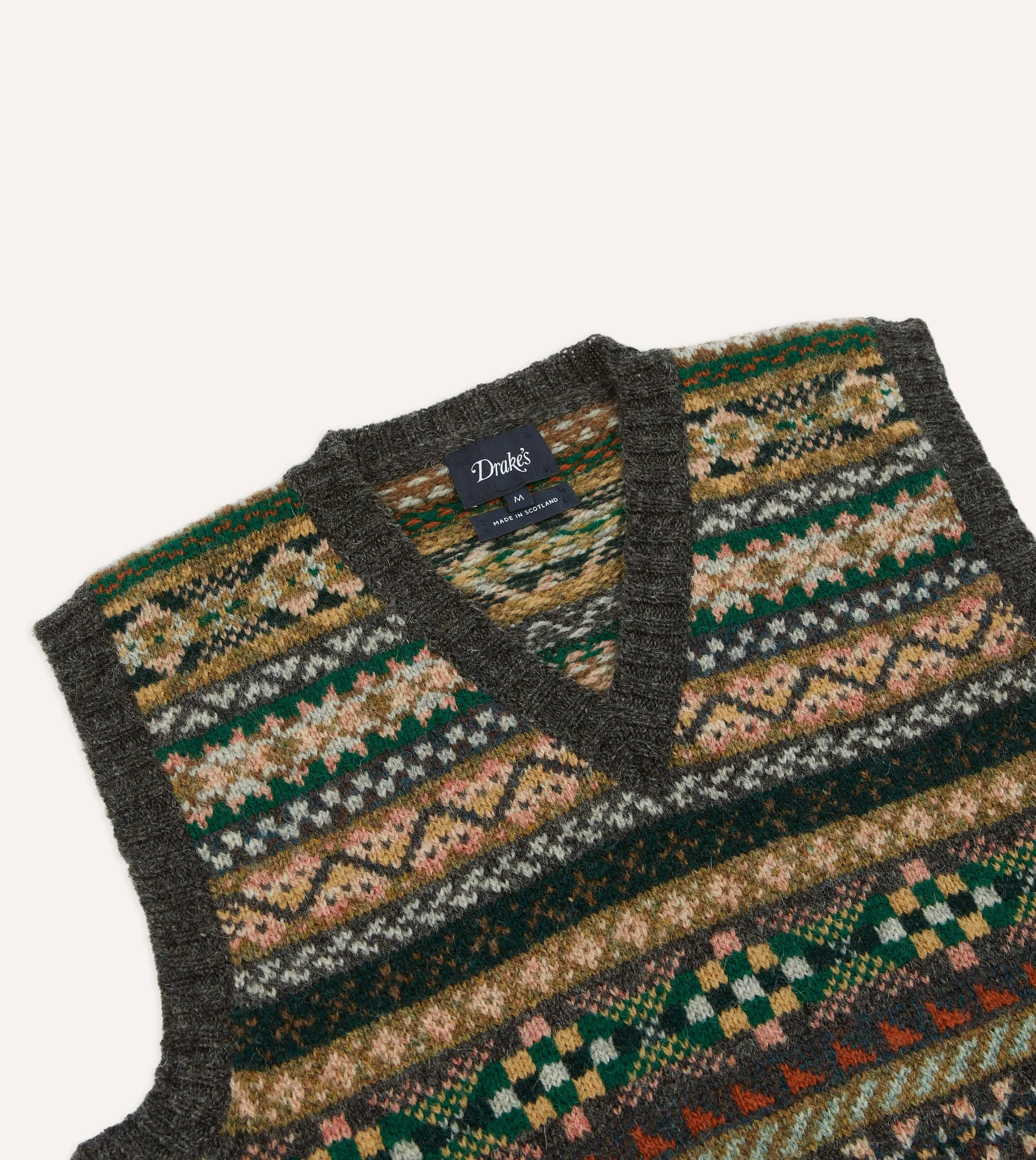 Grey Fair Isle Lambswool Sleeveless V-Neck Jumper sold by Drake's London product image thumbnail 3